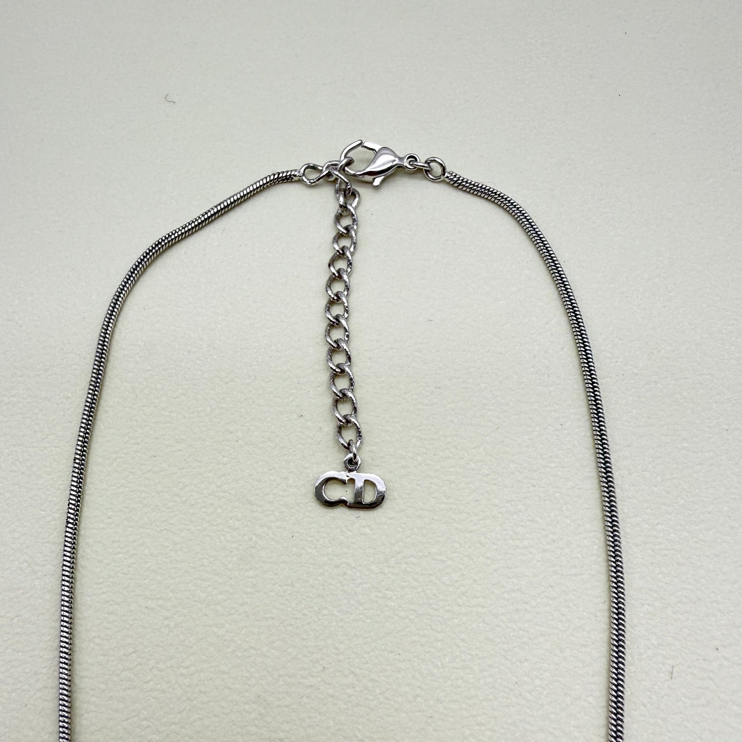 Christian Dior Vintage CD Logo on D Pendant Silver Necklace