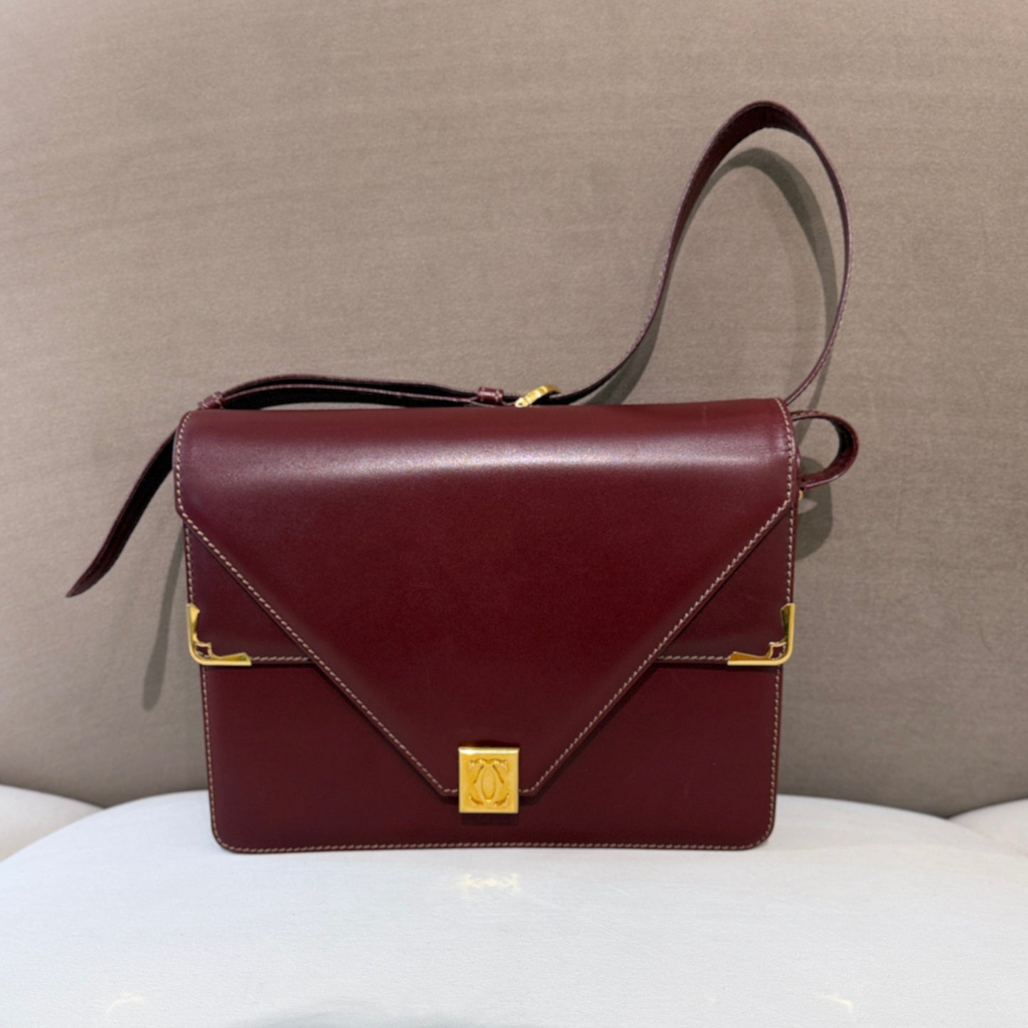 Cartier Must Line Burgundy Red Leather Shoulder Bag