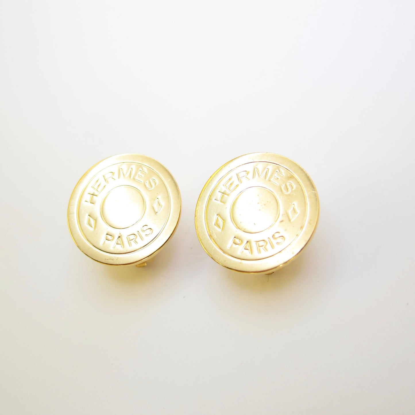 Hermes Vintage Hermes Logo On Round Shape Golden Clip-on Earrings