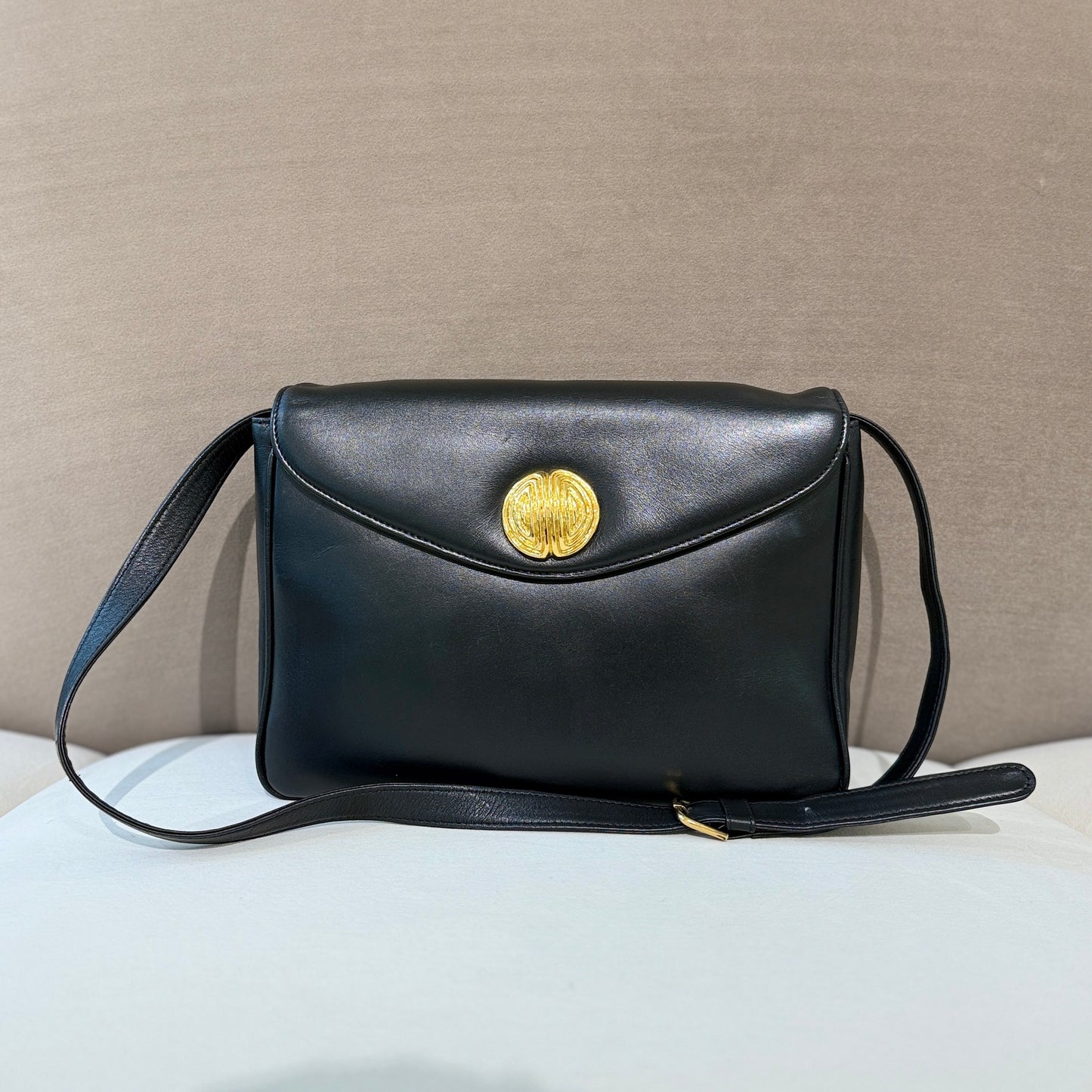 Givenchy Vintage Golden Buckle Black Leather Shoulder Bag