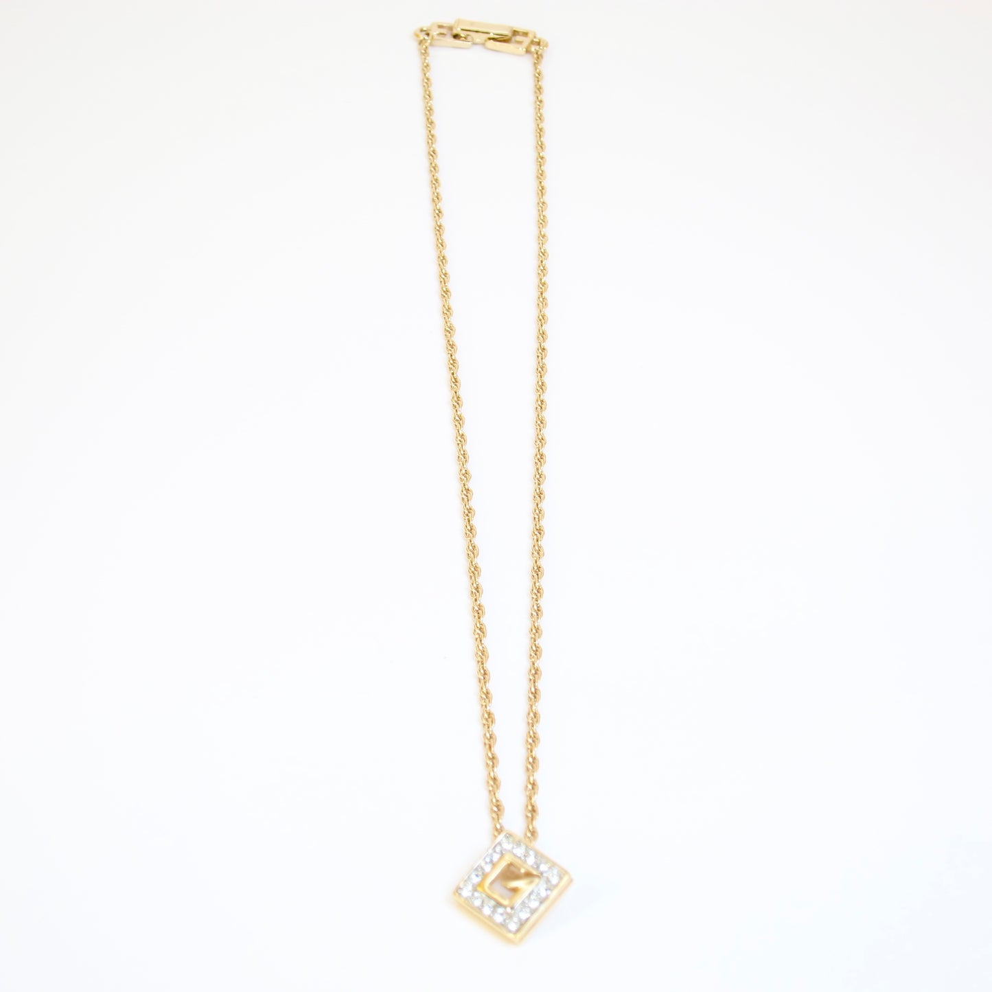 Givenchy Vintage G Logo in Rhombus with Rhinestone Golden Necklace