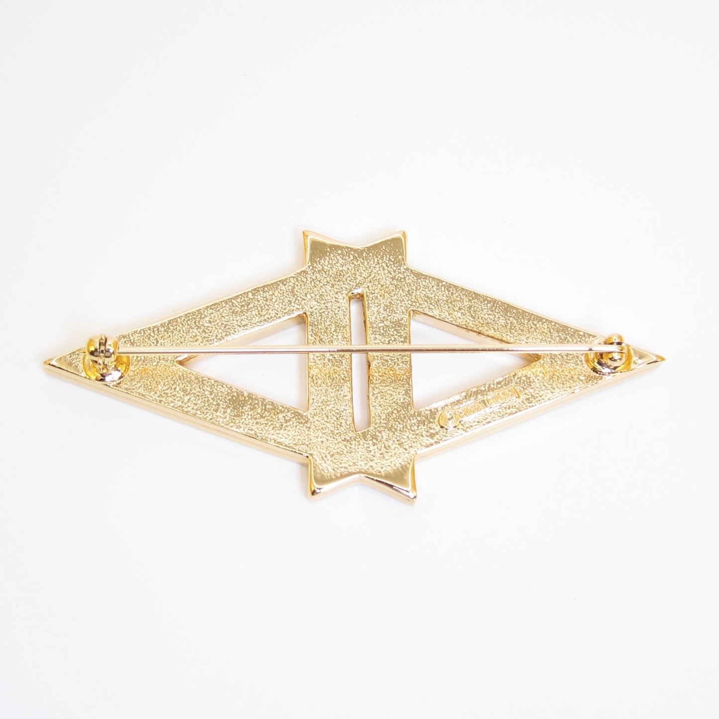 Nina Ricci Vintage Interlaced Double Triangle with Rhinestone Golden Brooch