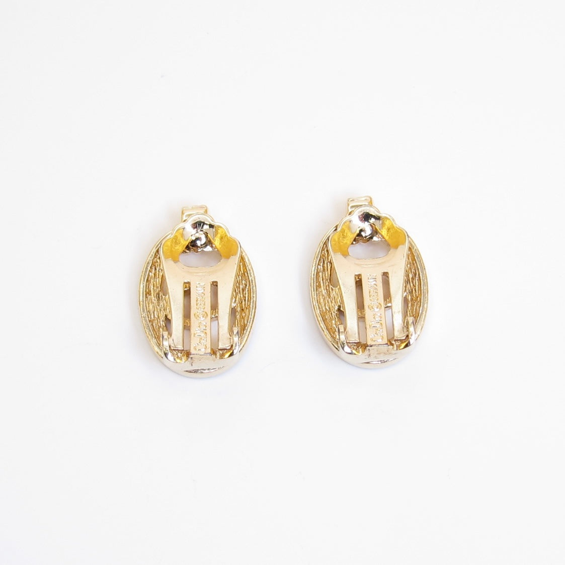 Christian Dior Vintage CD Logo in Oval Shaped with Rhinestone Golden Clip-on Earrings