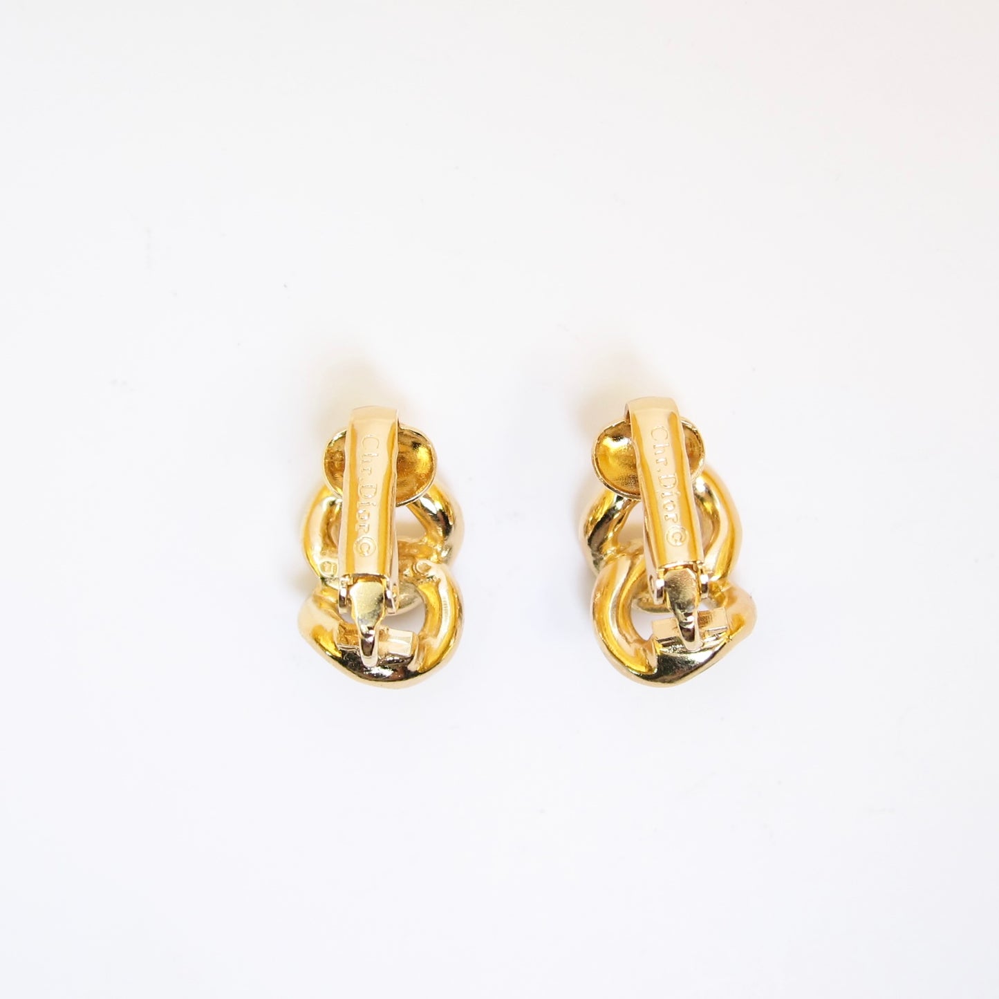 Christian Dior Vintage Black and Rhinestone Link Golden Clip-on Earrings