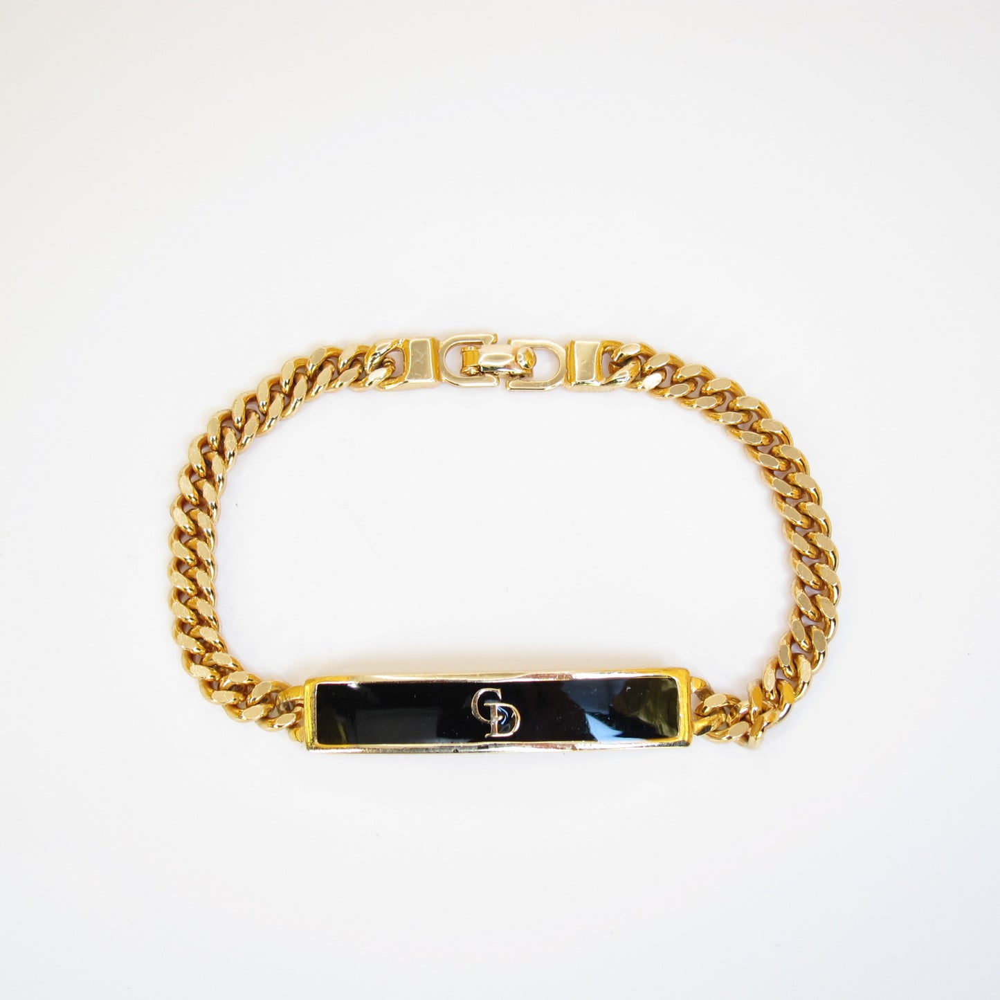 Christian Dior Vintage CD Logo on Black and Golden Bar Bracelet