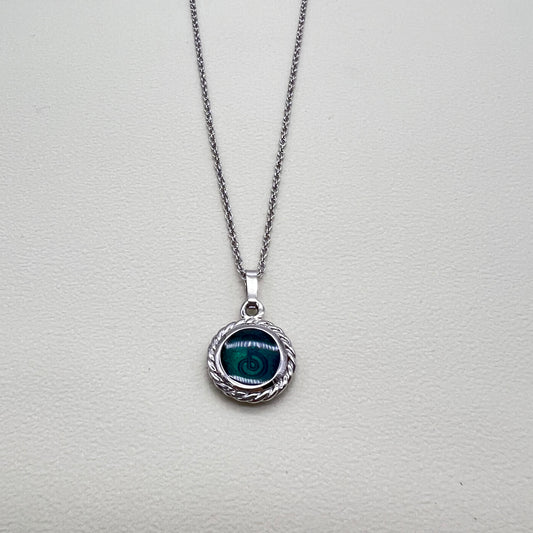 Burberry Vintage B Logo In Green Circle Silver Pendant Necklace
