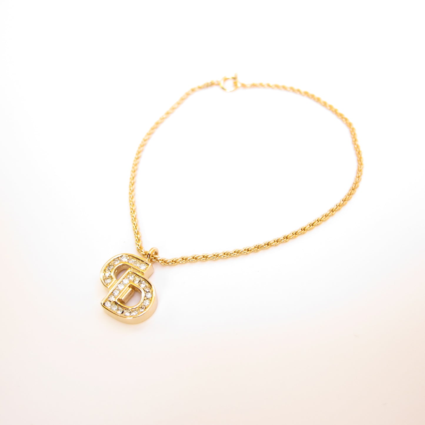 Christian Dior Vintage CD Logo with Rhinestone Golden Bracelet
