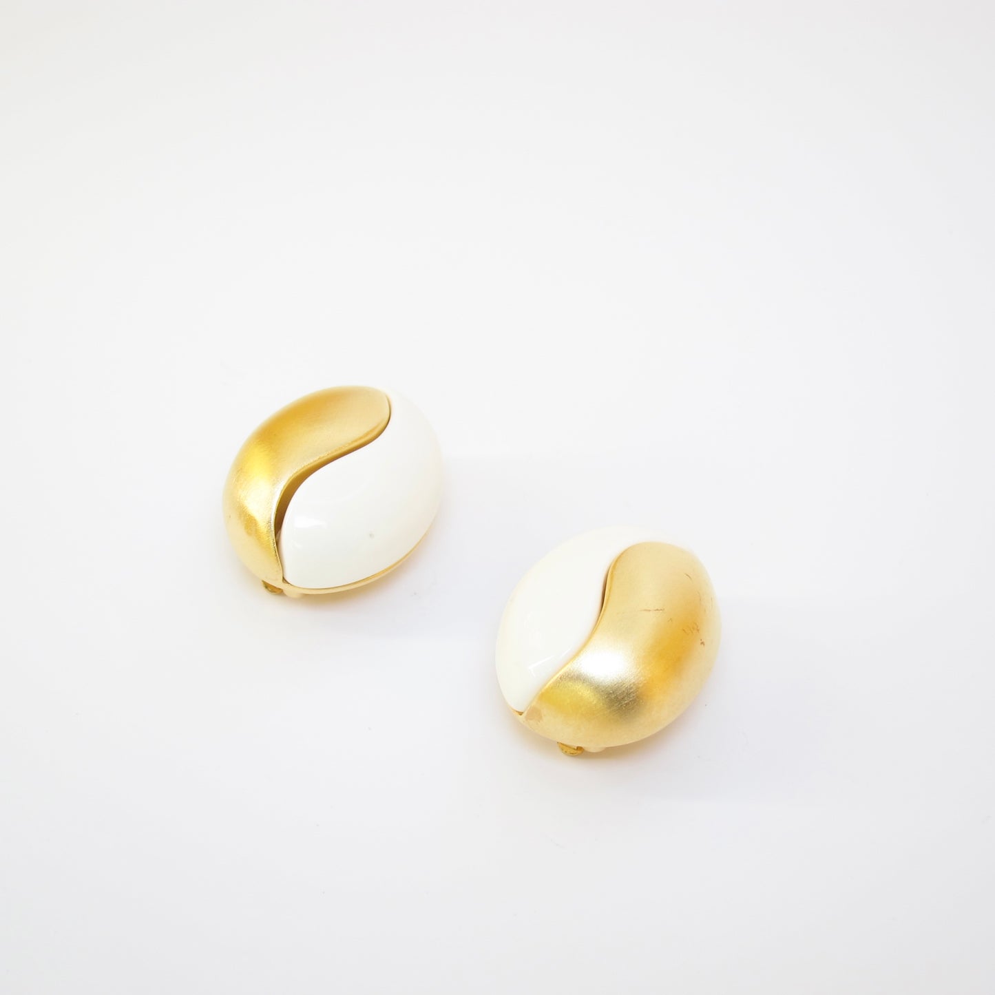 Givenchy Vintage Oval Shape White and Golden Clip-on Earrings