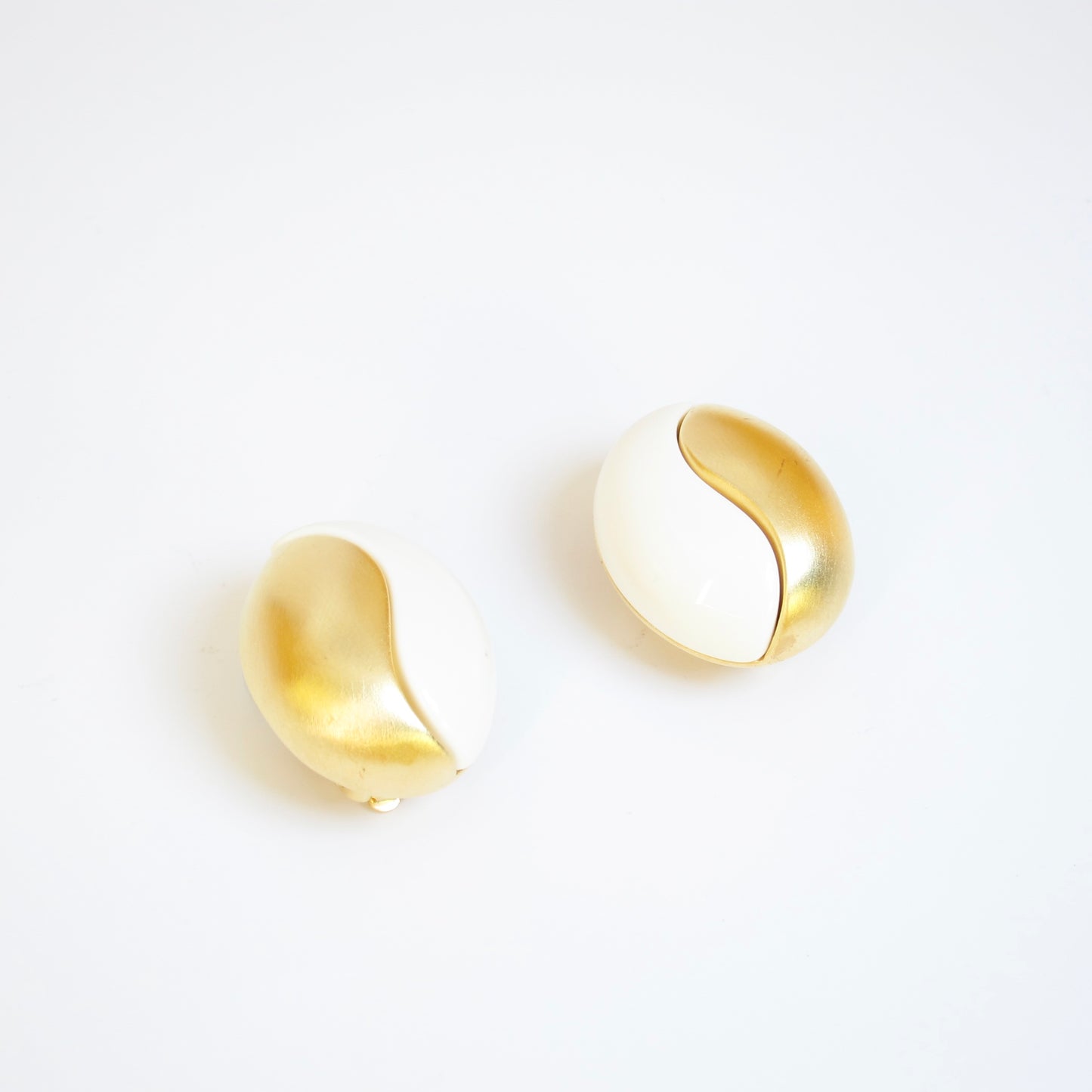 Givenchy Vintage Oval Shape White and Golden Clip-on Earrings