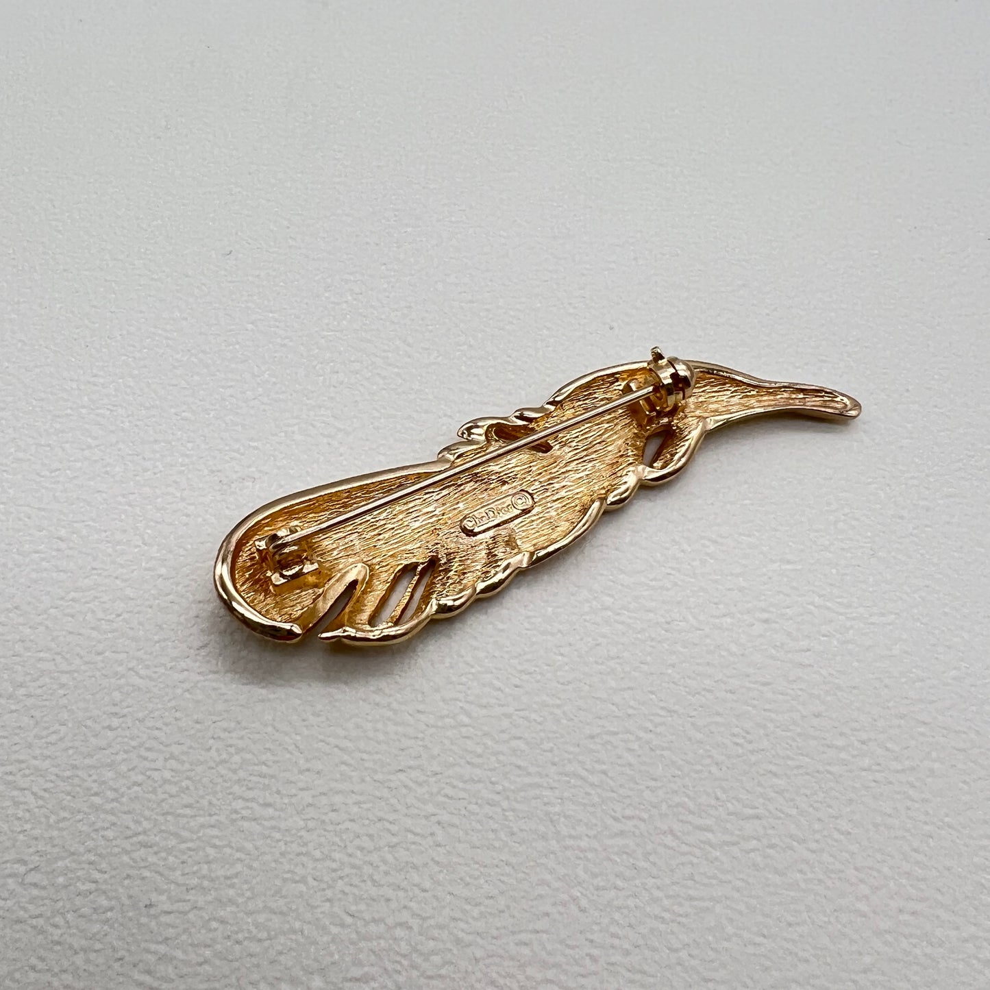 Christian Dior Vintage Leaf Motif Rhinestone Golden Brooch