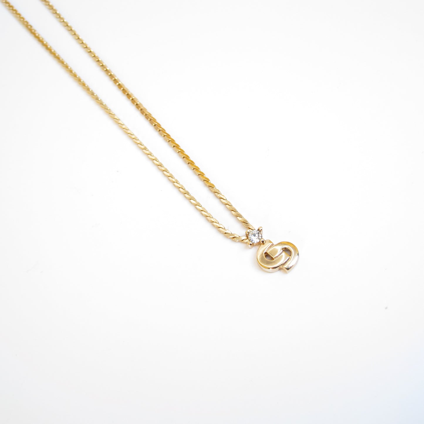 Christian Dior Vintage CD Logo and Rhinestone Golden Necklace