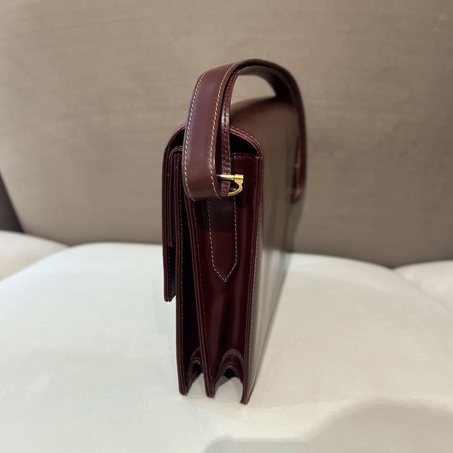 Cartier Vintage Golden Buckle Burgundy Red Leather Shoulder Bag