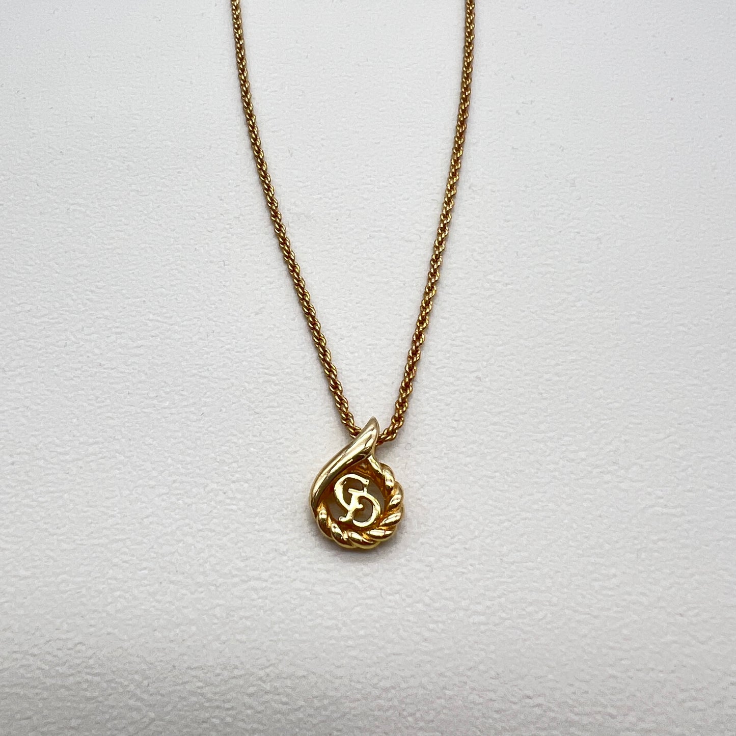 Christian Dior Vintage CD Logo and Twist Pendant Golden Necklace