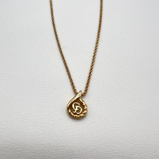 Christian Dior Vintage CD Logo and Twist Pendant Golden Necklace