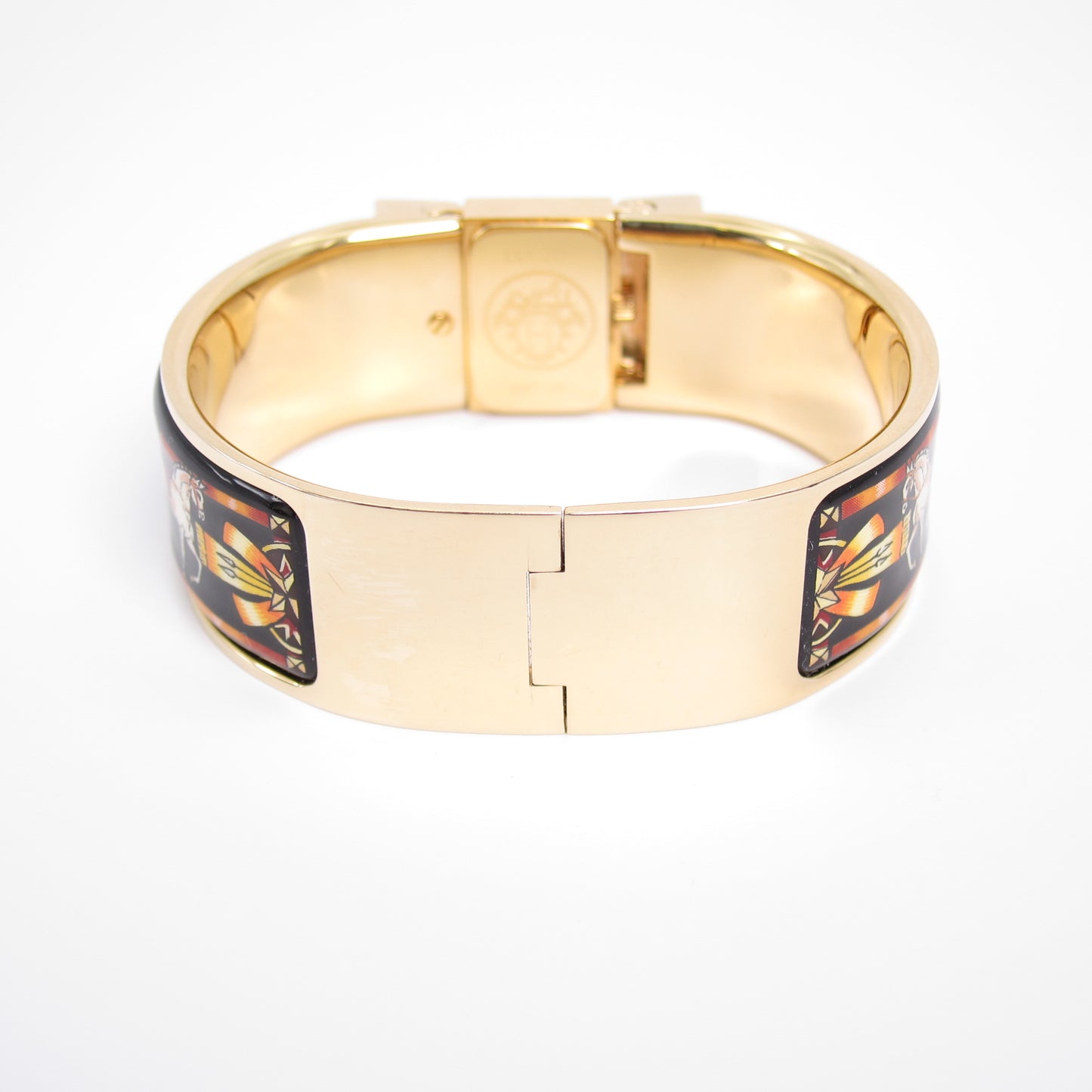 Hermes Vintage Loquet Golden Face Black Cloisonne Enamel Bangle Watch