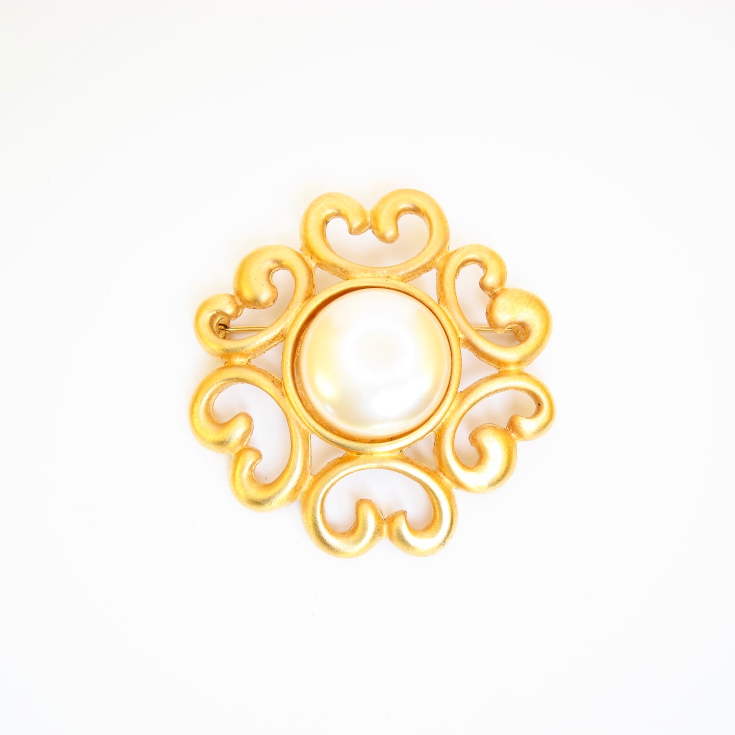Givenchy Vintage Pearl and Heart Golden Brooch