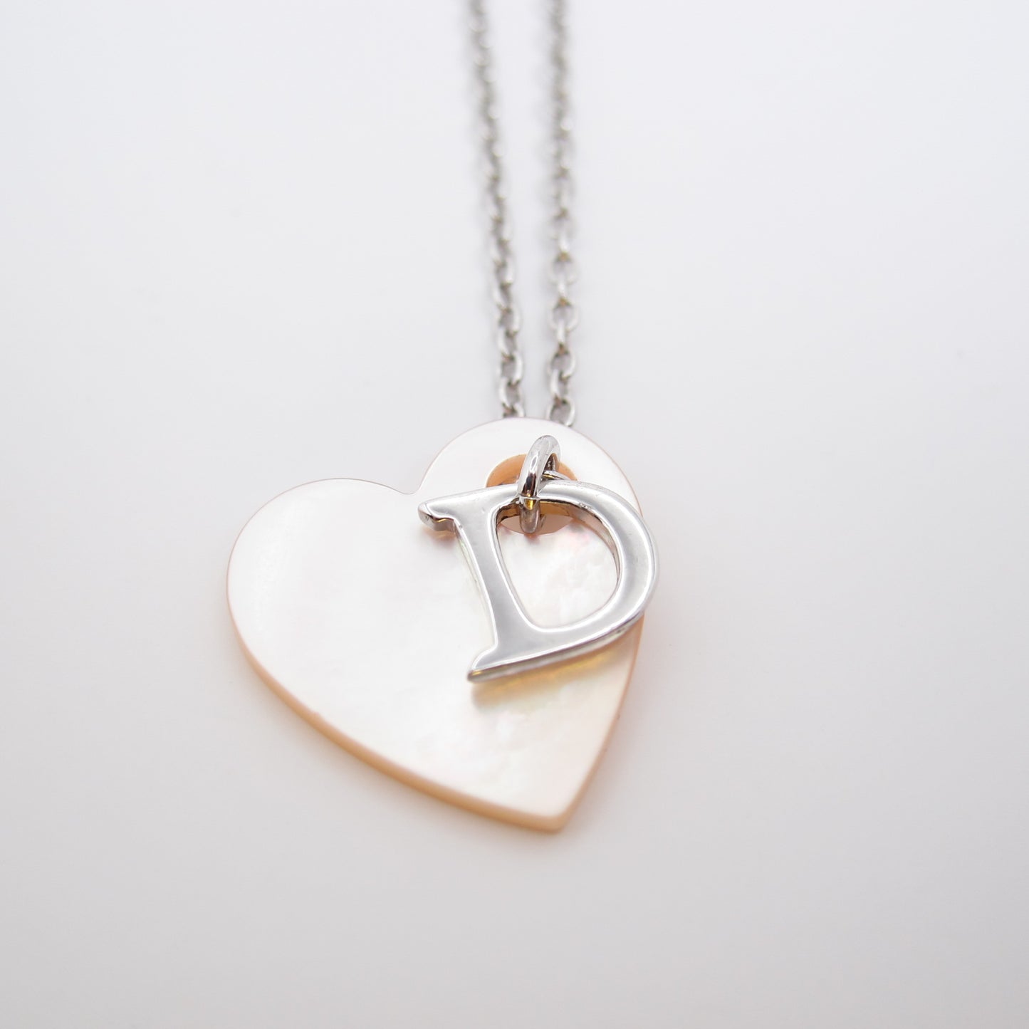 Christian Dior Vintage D Logo and Heart Silver Necklace