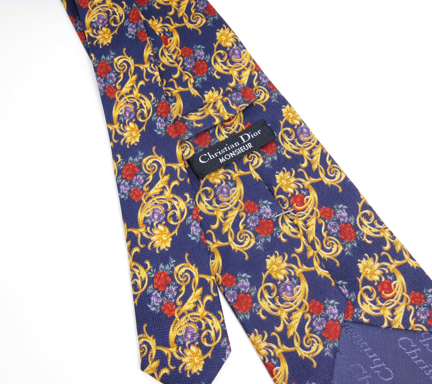 Christian Dior Vintage Blue and Golden Baroque Silk Tie