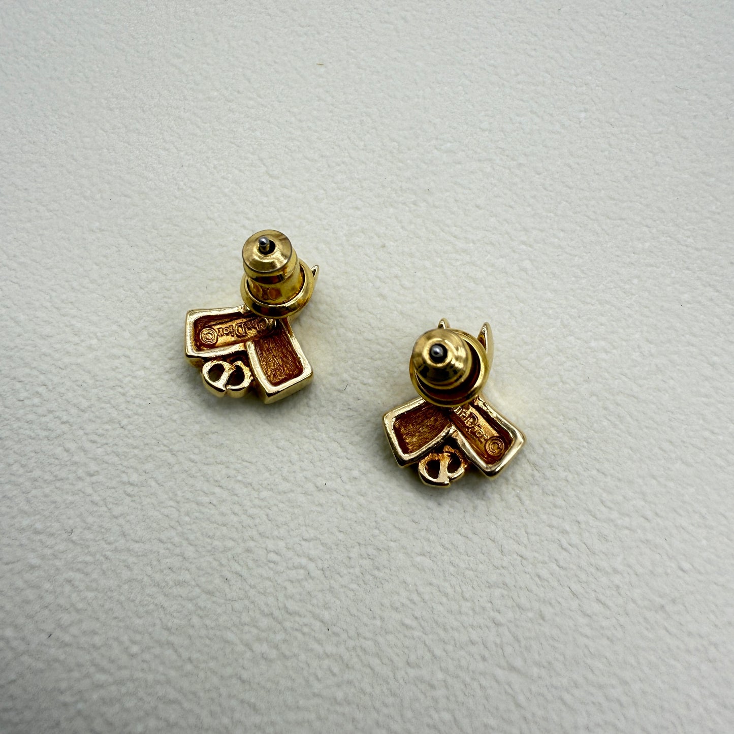 Christian Dior Vintage CD Logo and Rhinestone Golden Earrings
