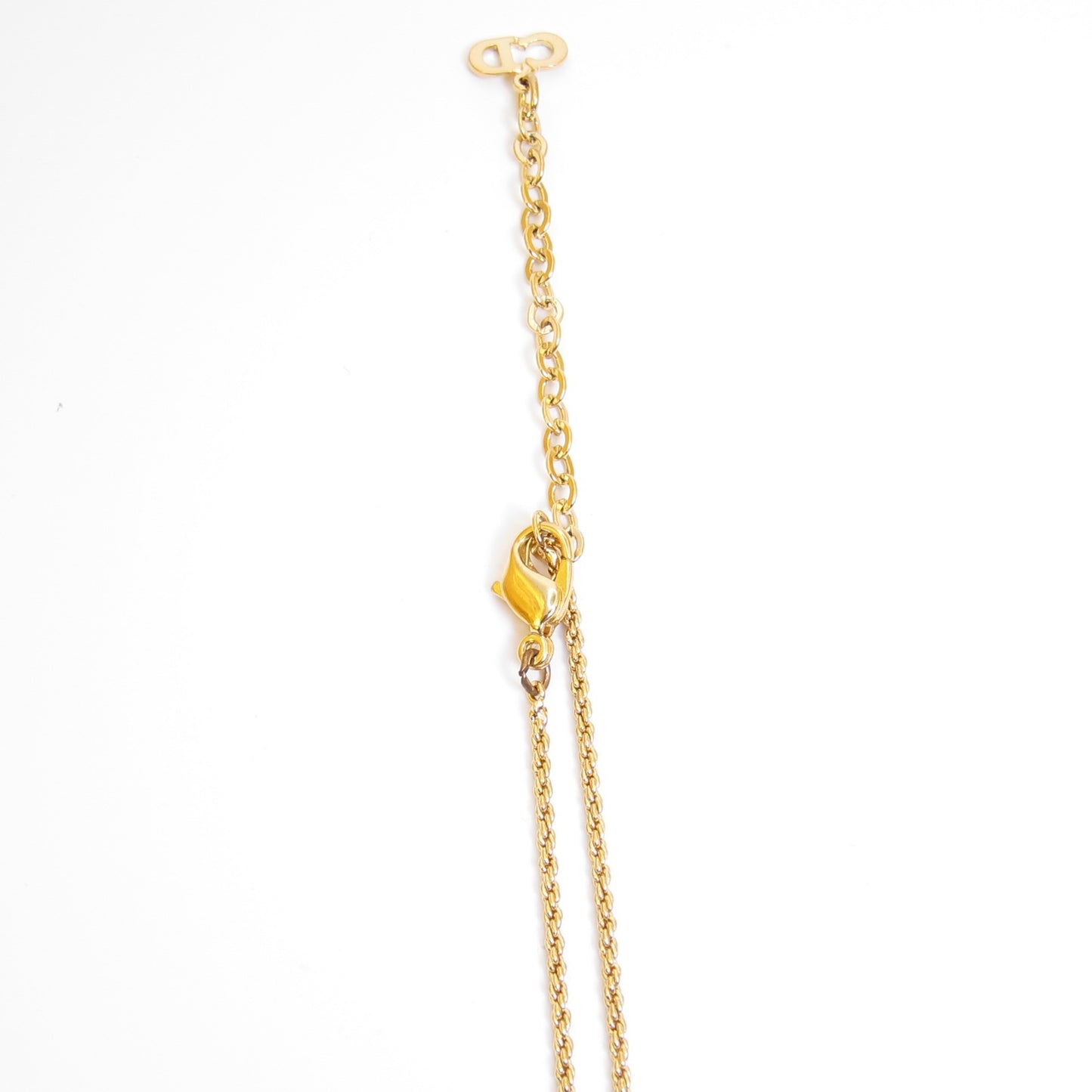 Christian Dior Vintage CD Logo with Rhinestone in Rhombus Golden Necklace