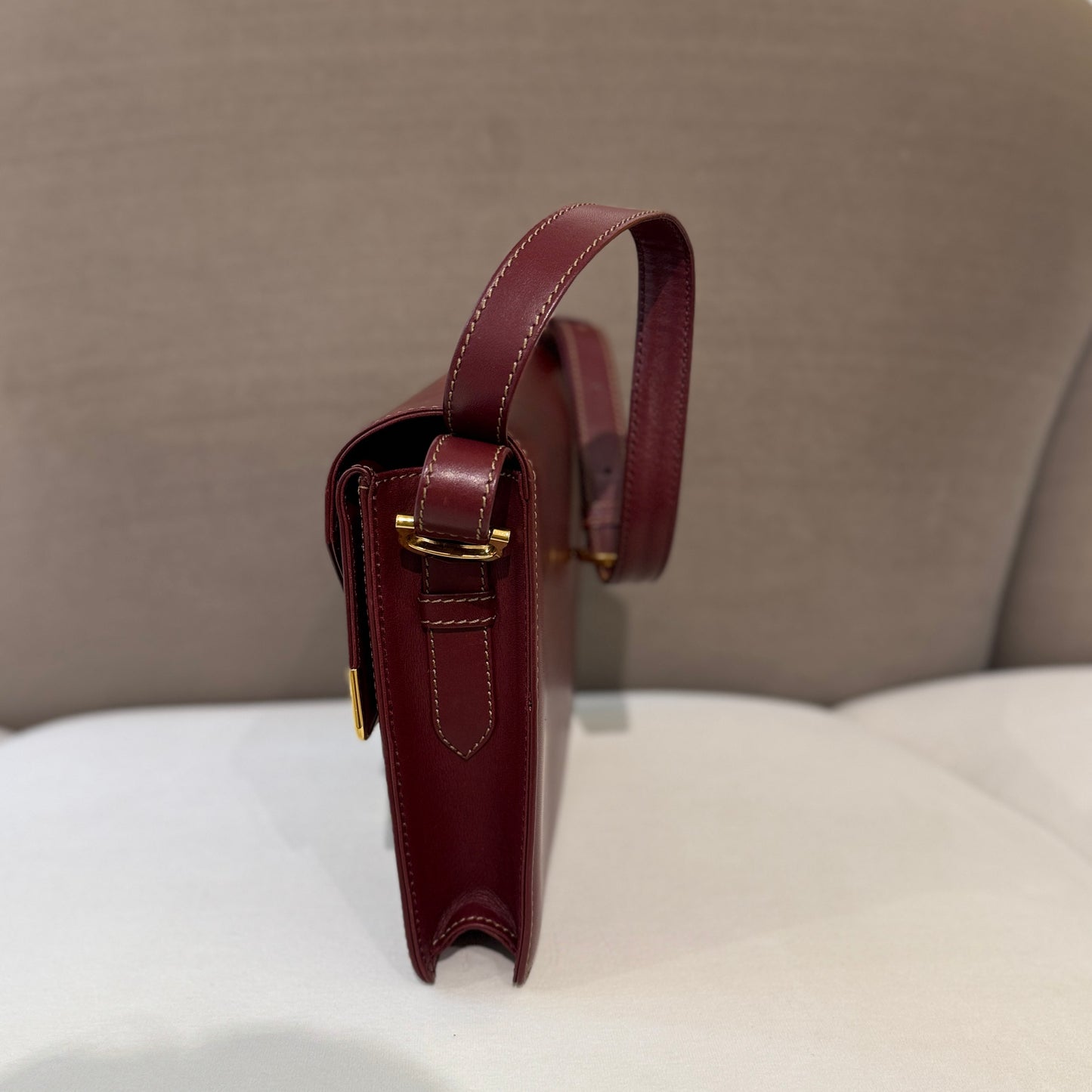 Cartier Must Line Burgundy Red Leather Shoulder Bag
