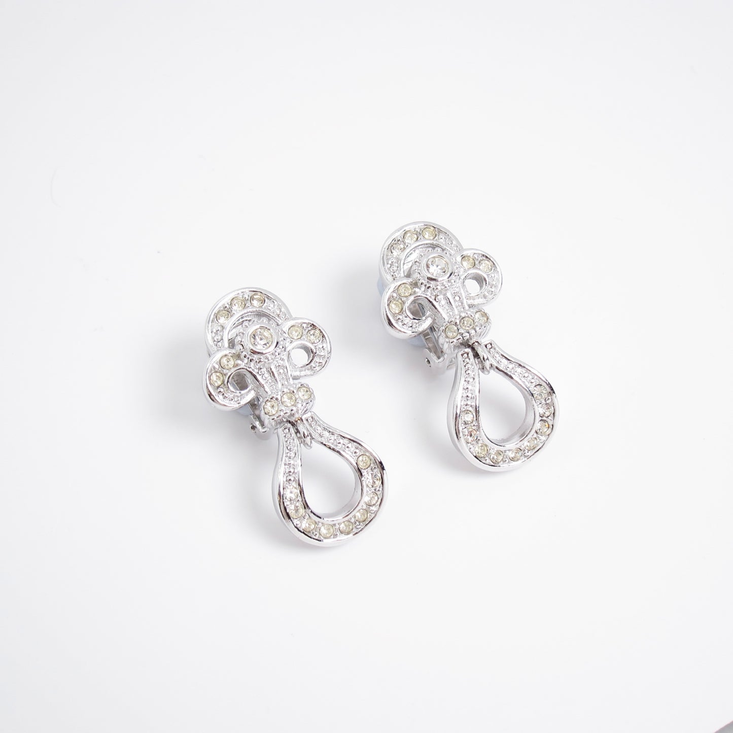 Christian Dior Vintage Stylish Rhinestone Silver Clip-on Earrings