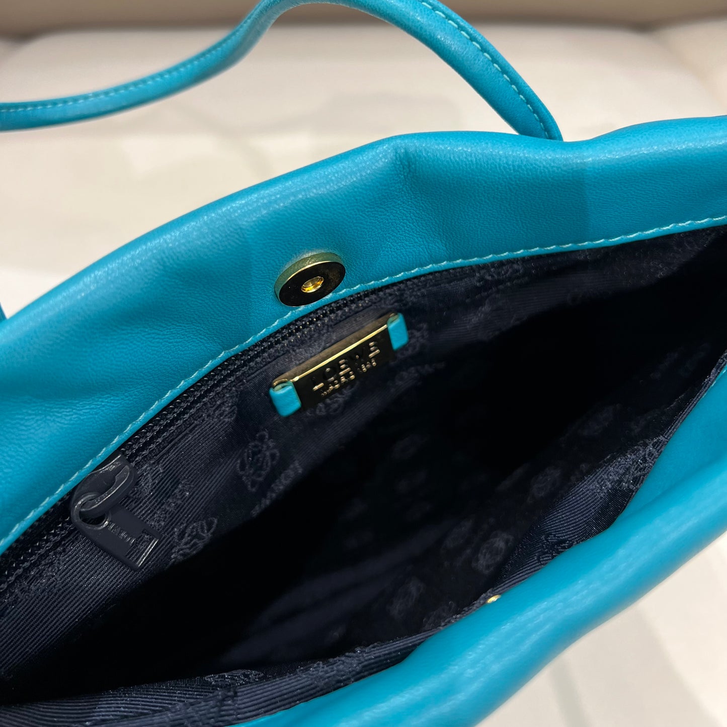 Loewe Vintage Light Blue Logo Charm Nappa Leather Tote Bag