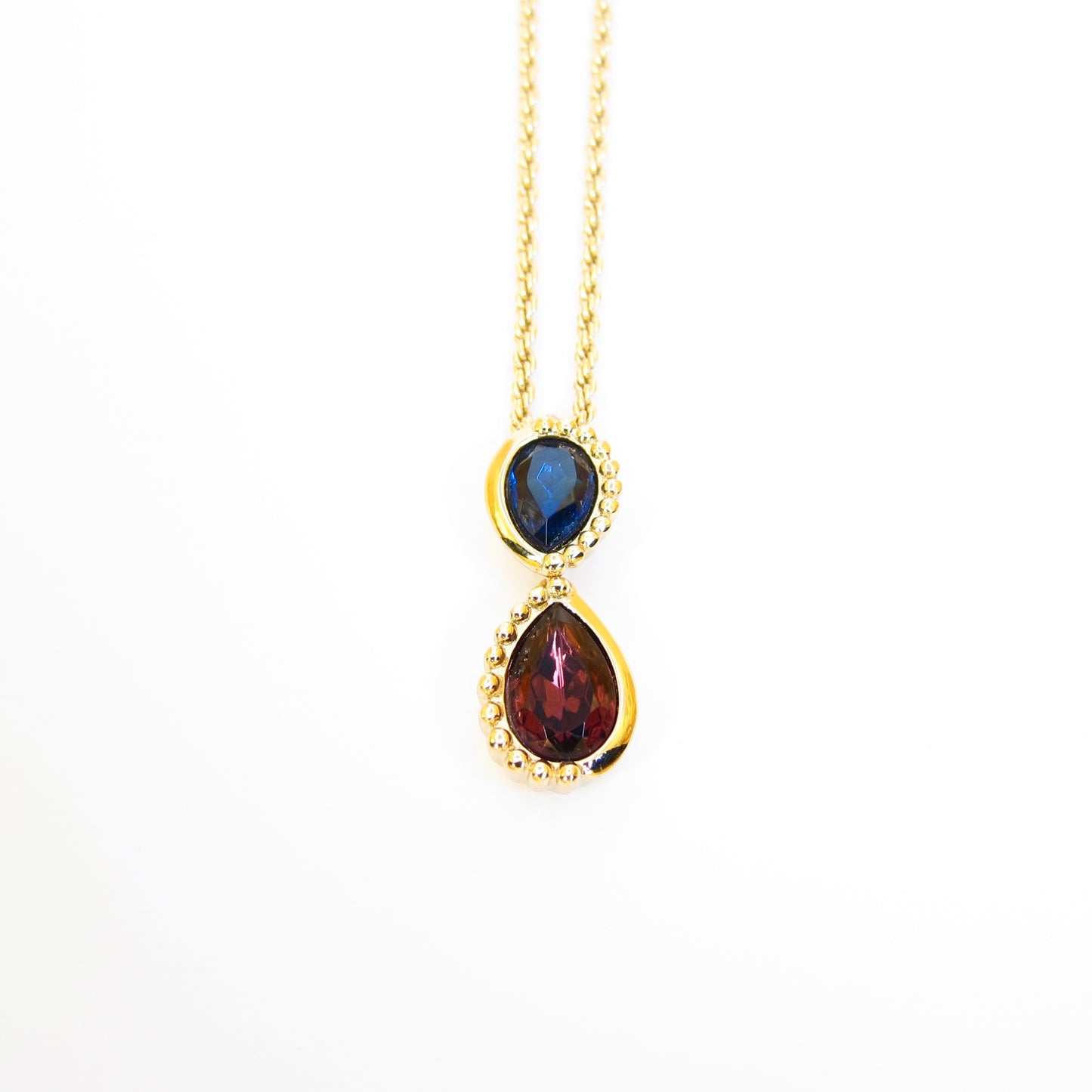 Christian Dior Vintage Blue and Purple Color Stone Golden Necklace