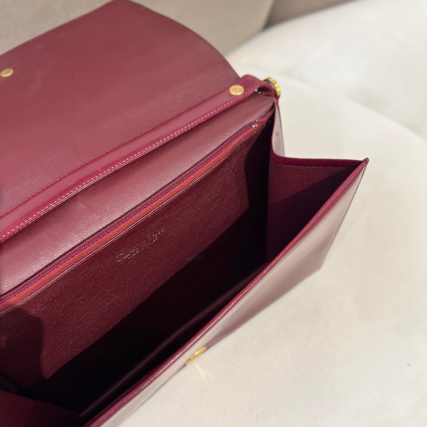 Christian Dior Vintage Golden Logo With Burgundy Red Leather Shoulder Bag