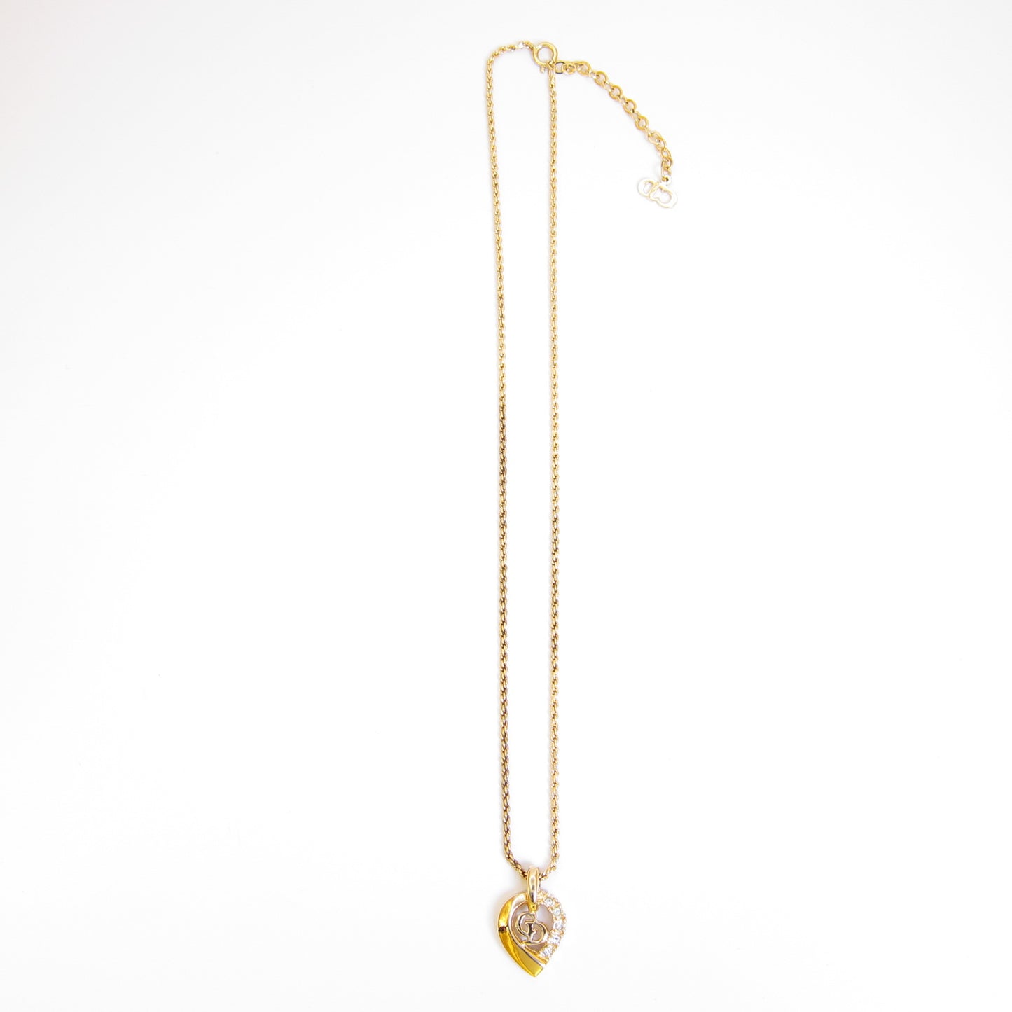 Christian Dior Vintage CD Logo and Rhinestone Golden Necklace