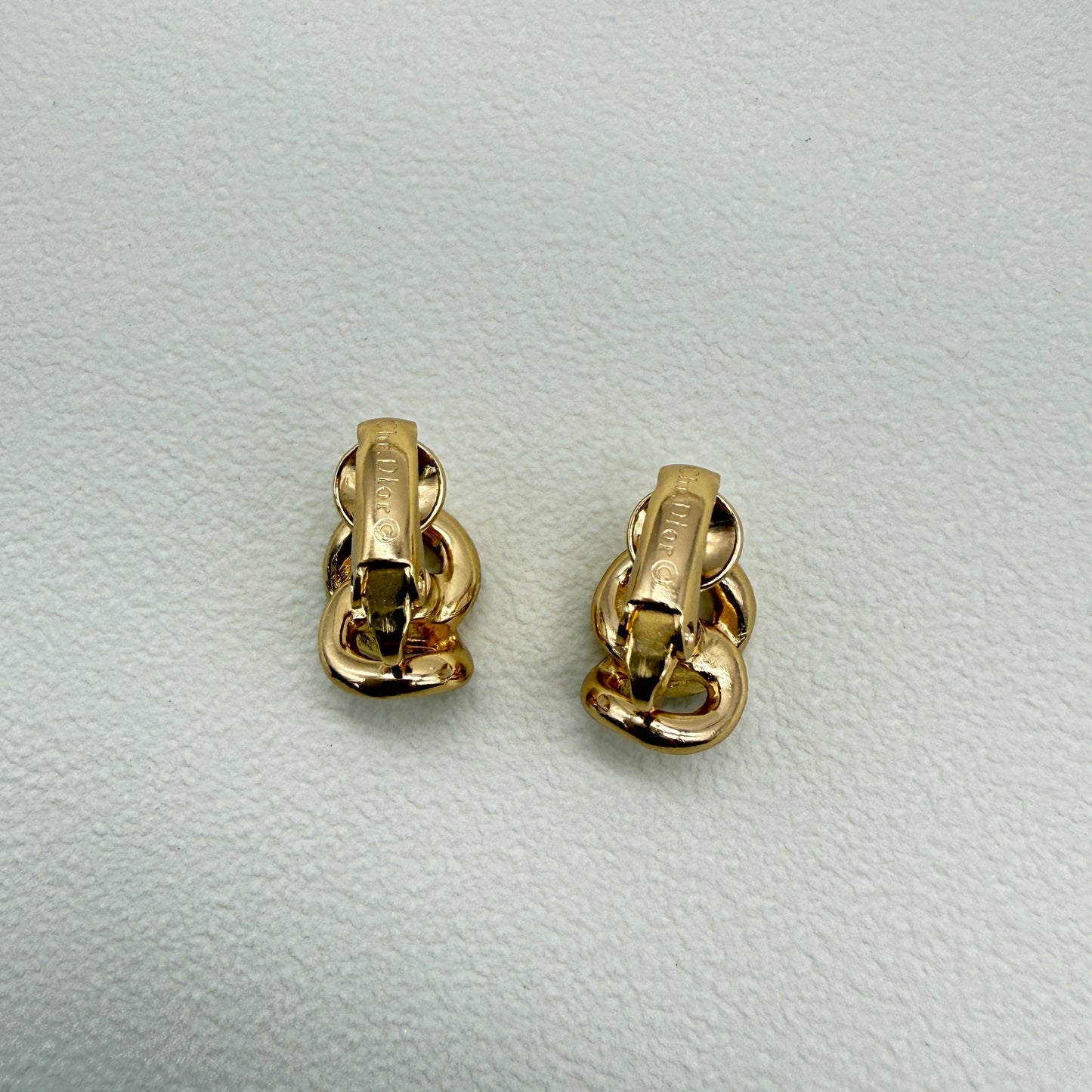 Christian Dior Vintage Link Rhinestone Golden Clip-on Earrings