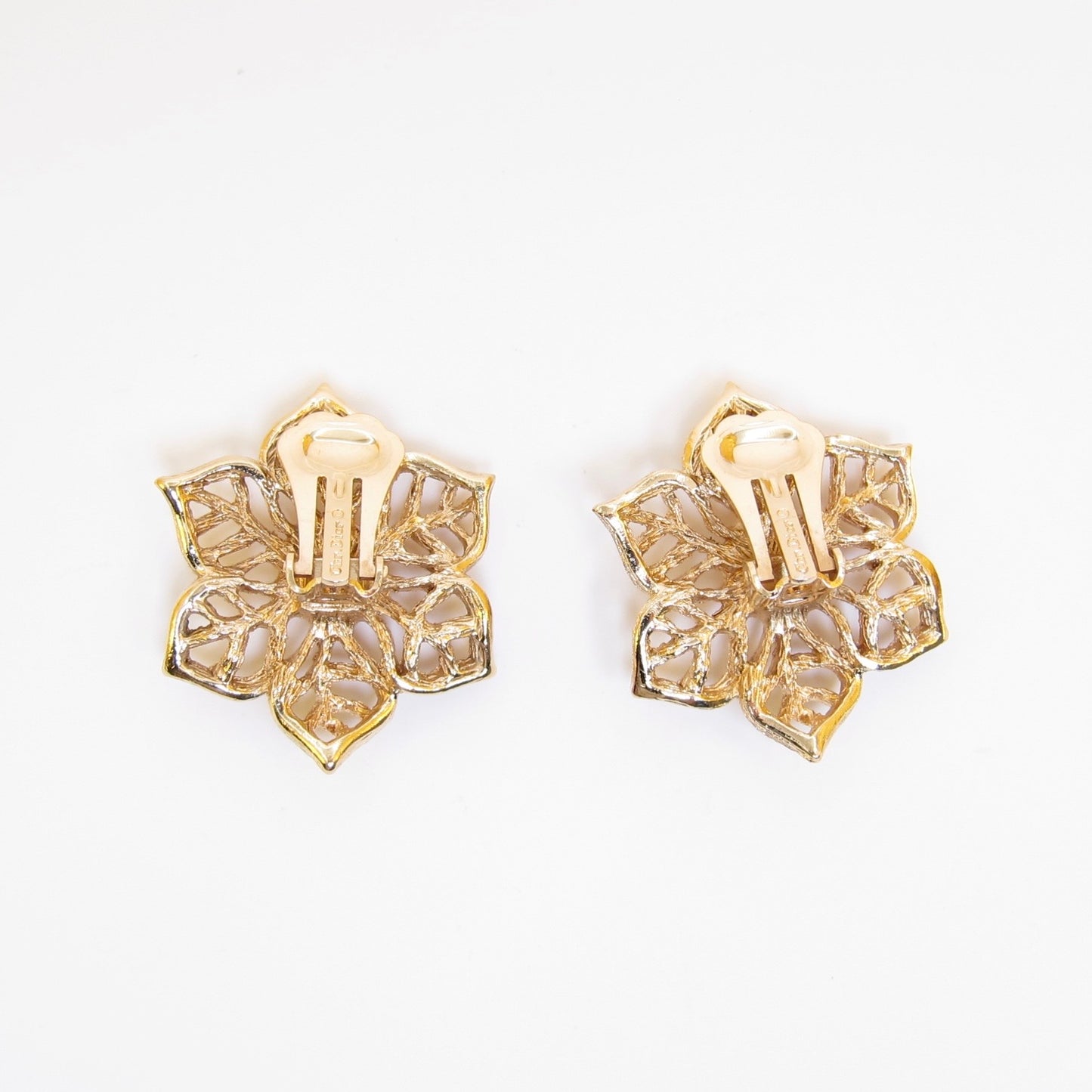 Christian Dior Vintage Flower Motif Golden Clip-on Earrings