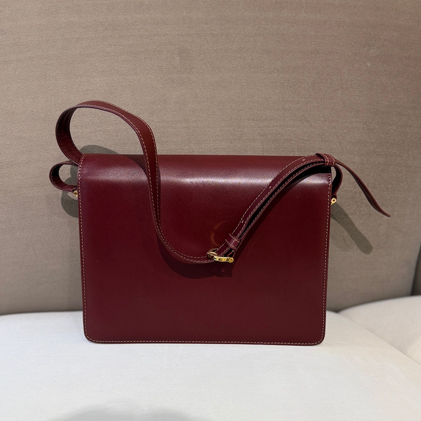 Cartier Must Line Burgundy Red Leather Shoulder Bag