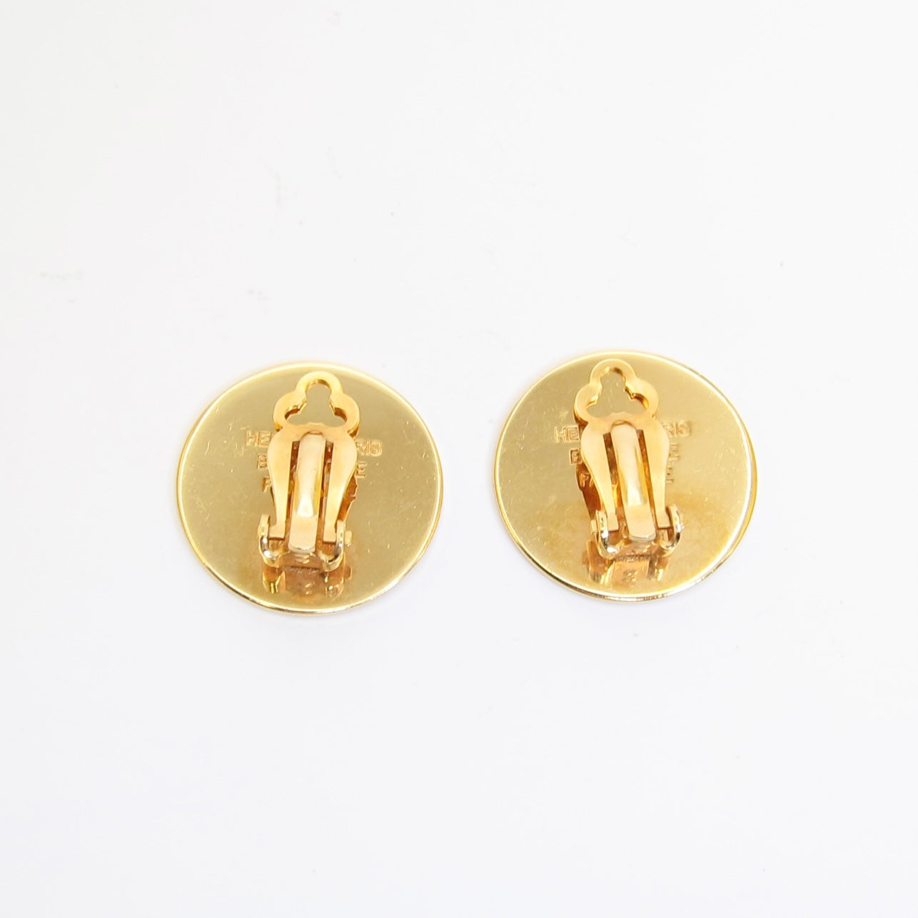 Hermes Vintage Hermes Logo on Round Shape Golden Clip-on Earrings