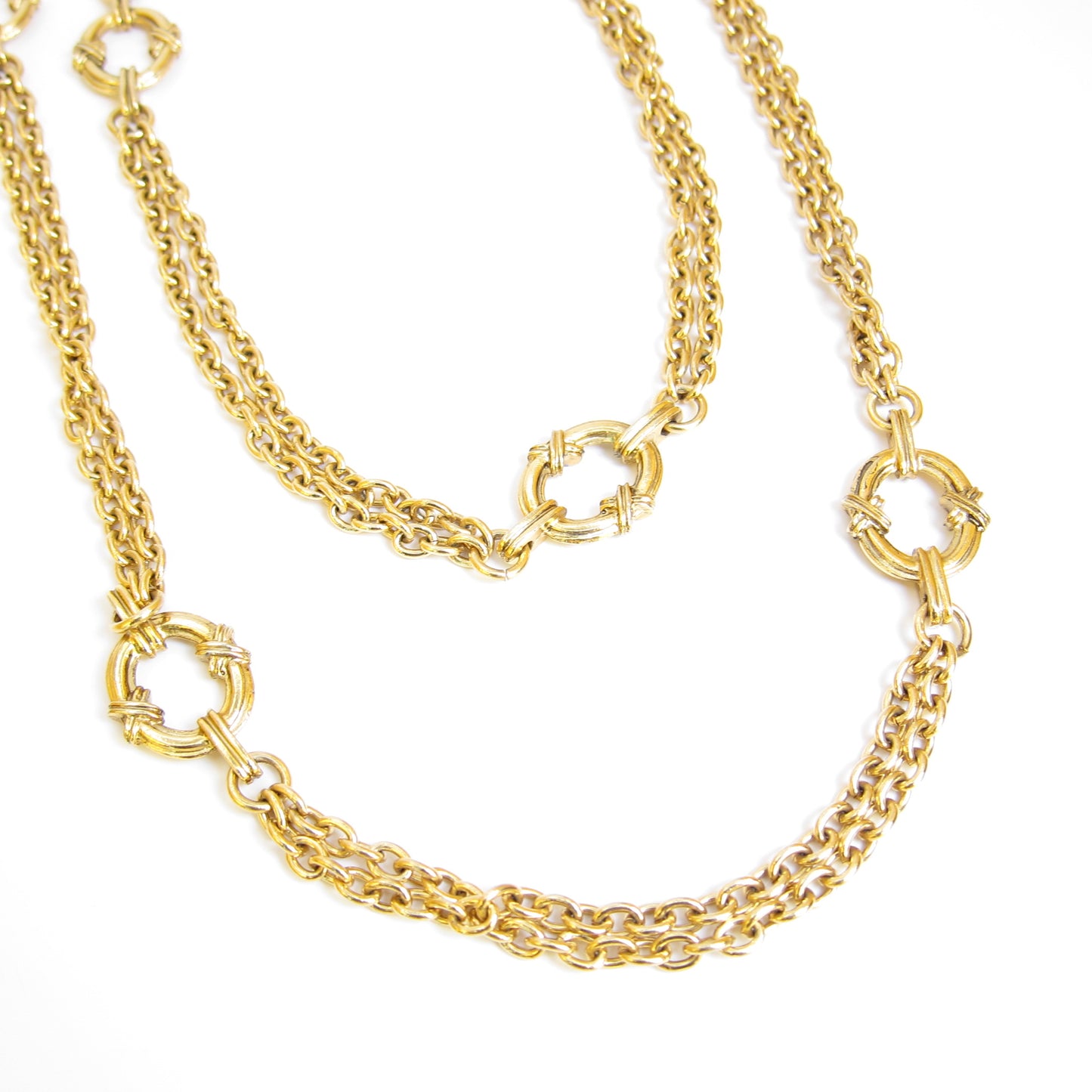Yves Saint Laurent Vintage Stylish 2-row Golden Long Necklace