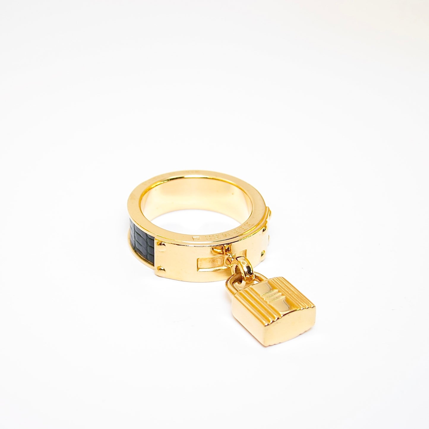 Hermes Vintage Kelly Dark Green Leather and Golden Scarf Ring