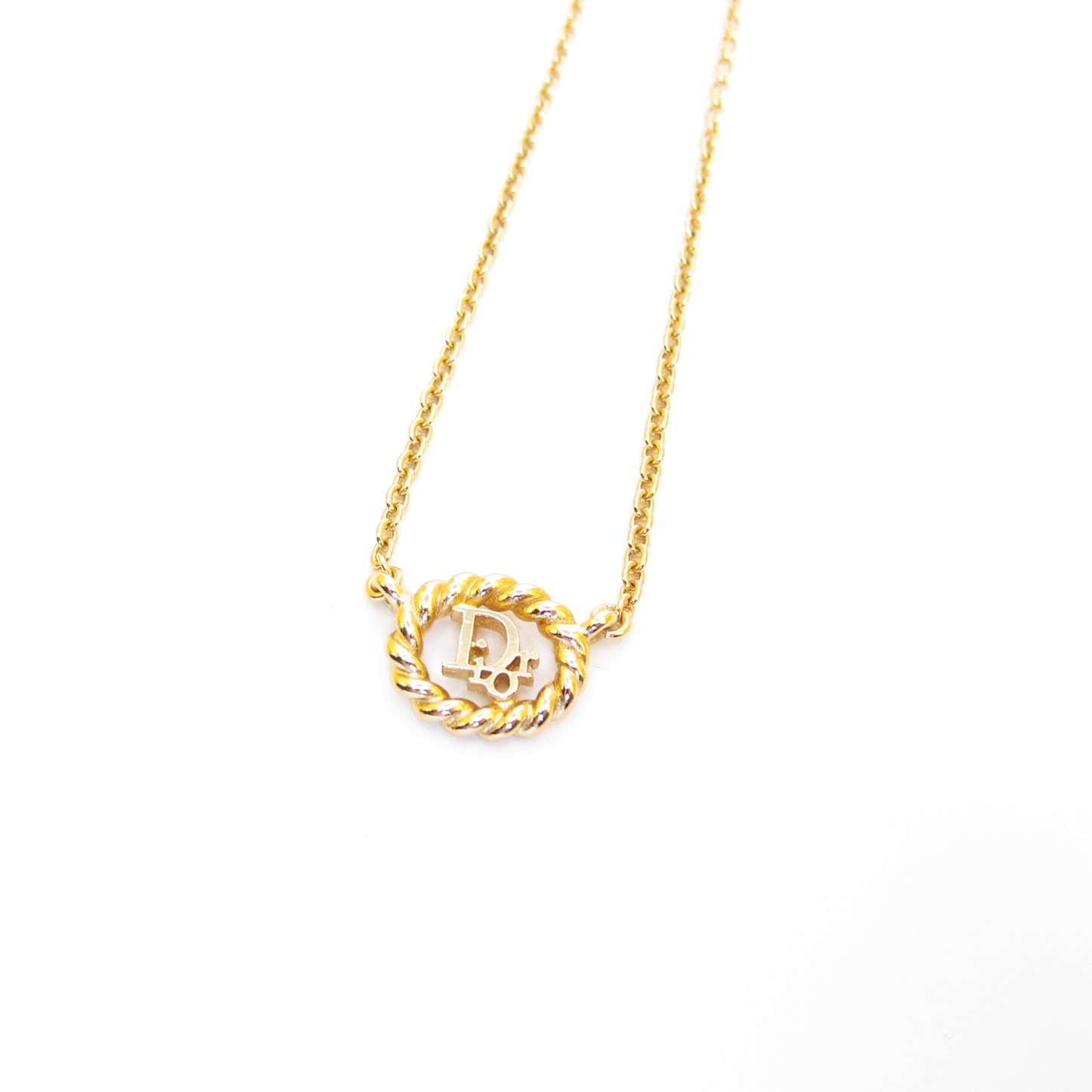 Christian Dior Vintage Dior Logo in Twist Oval Shape Golden Necklace