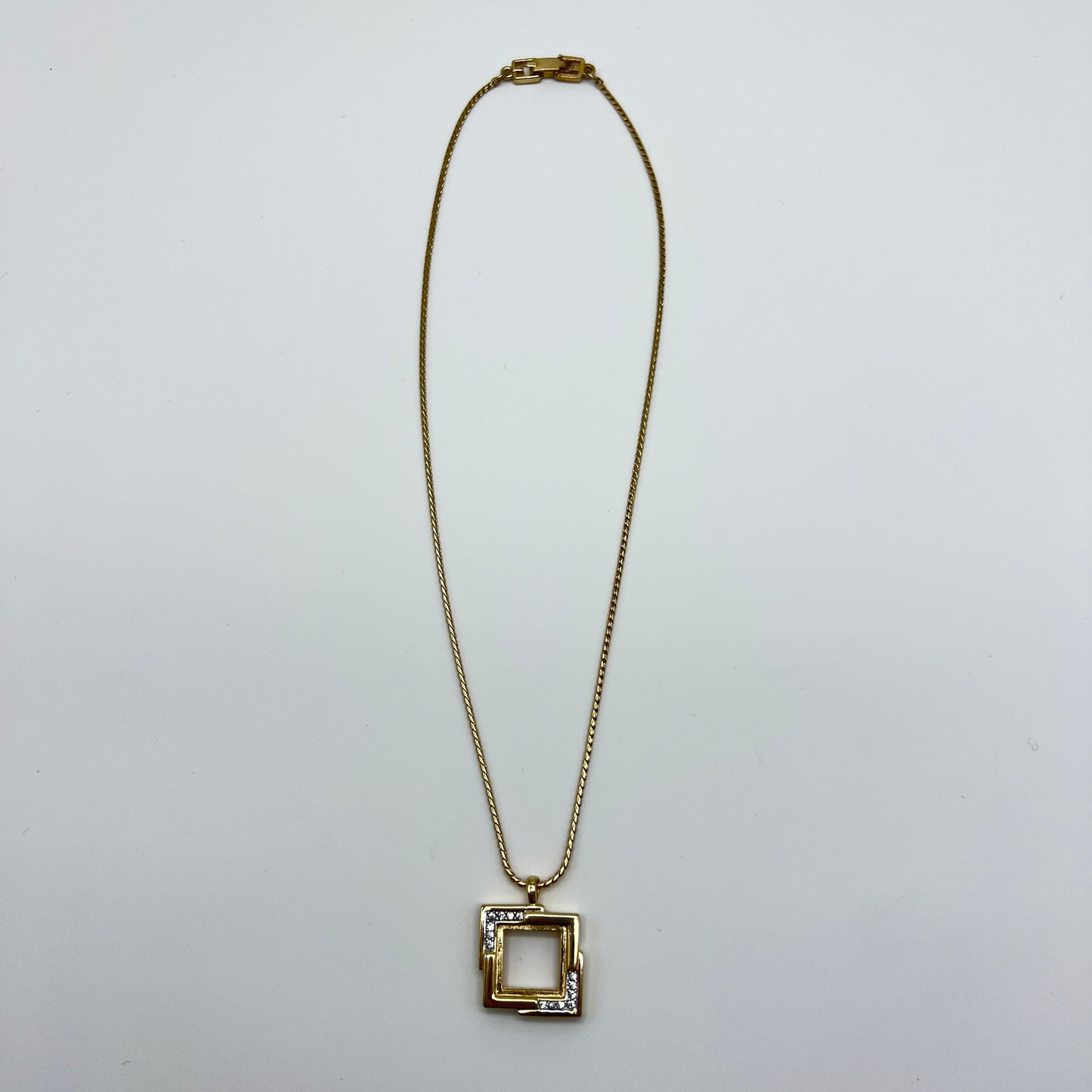 Givenchy Vintage Square Shape with Rhinestone Pendant Golden Necklace