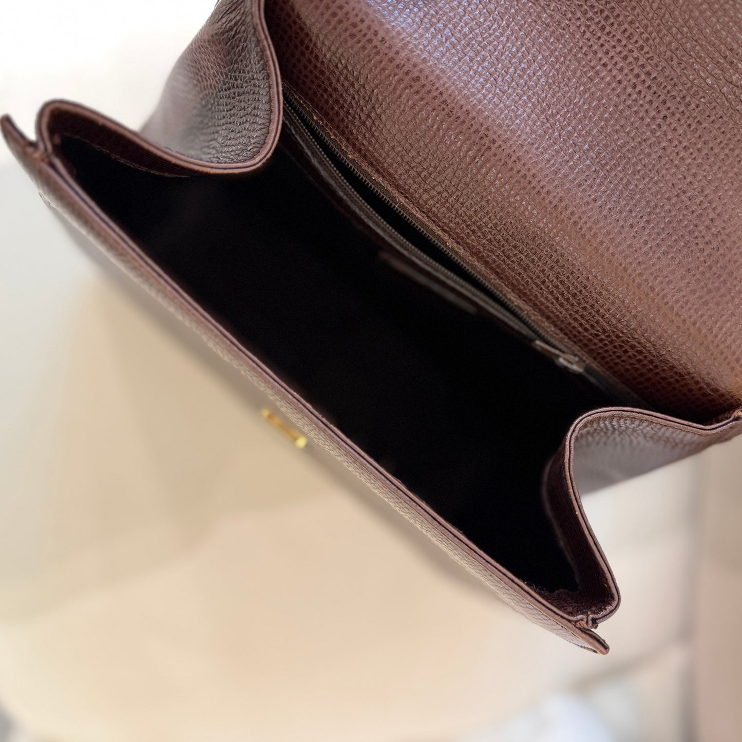 Valentino V Flap Textured Brown Leather Top Handle Handbag