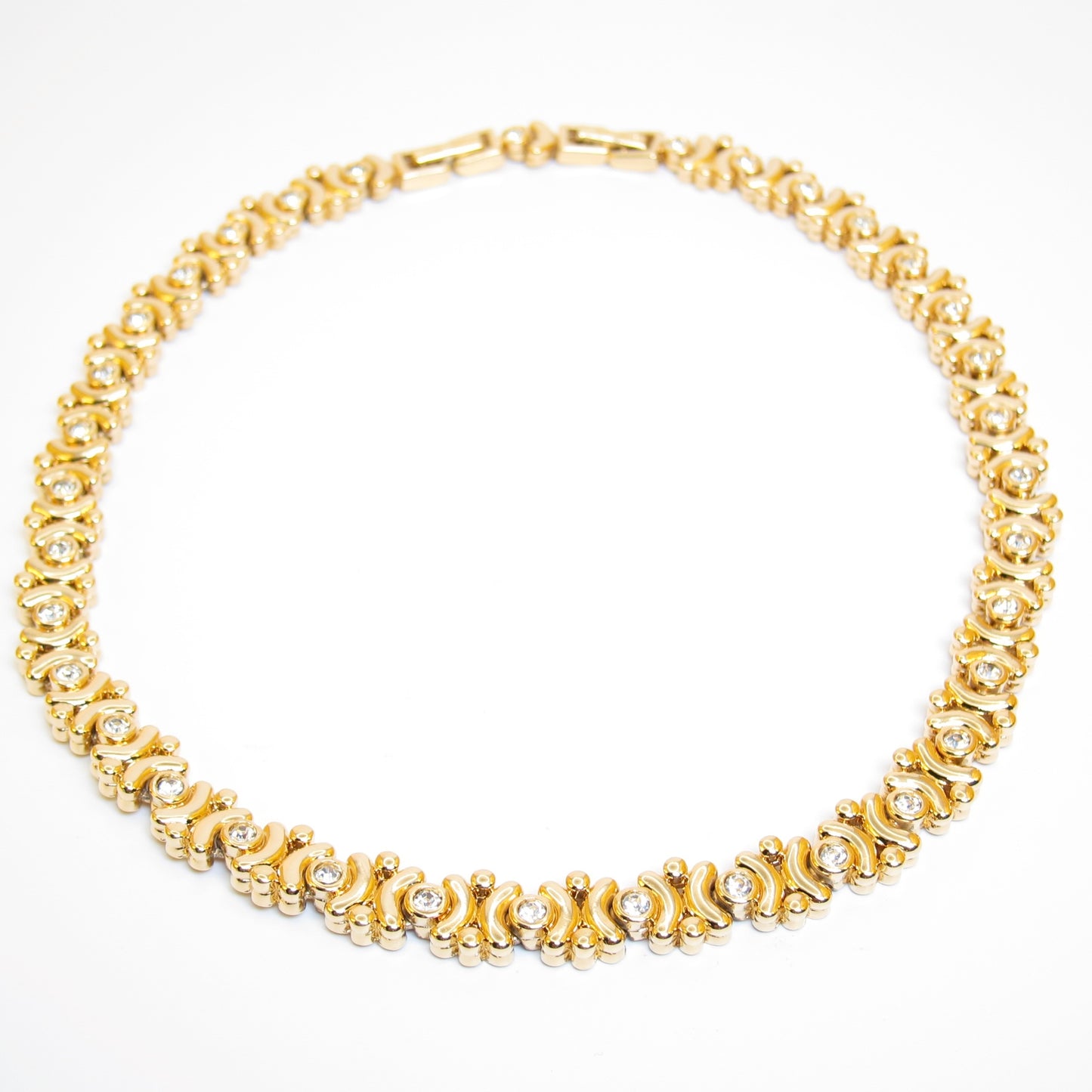 Nina Ricci Vintage Stylish Rhinestone and Golden Necklace