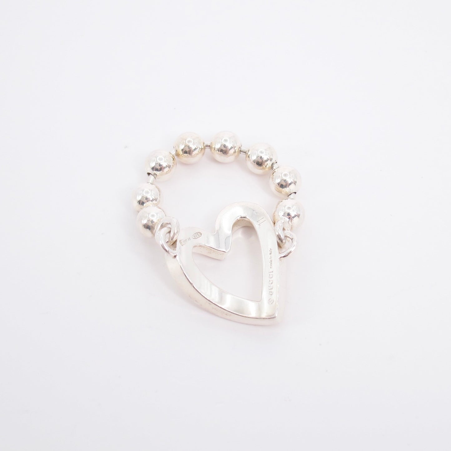 Gucci Vintage Open Heart 925 Silver Ball Chain Ring