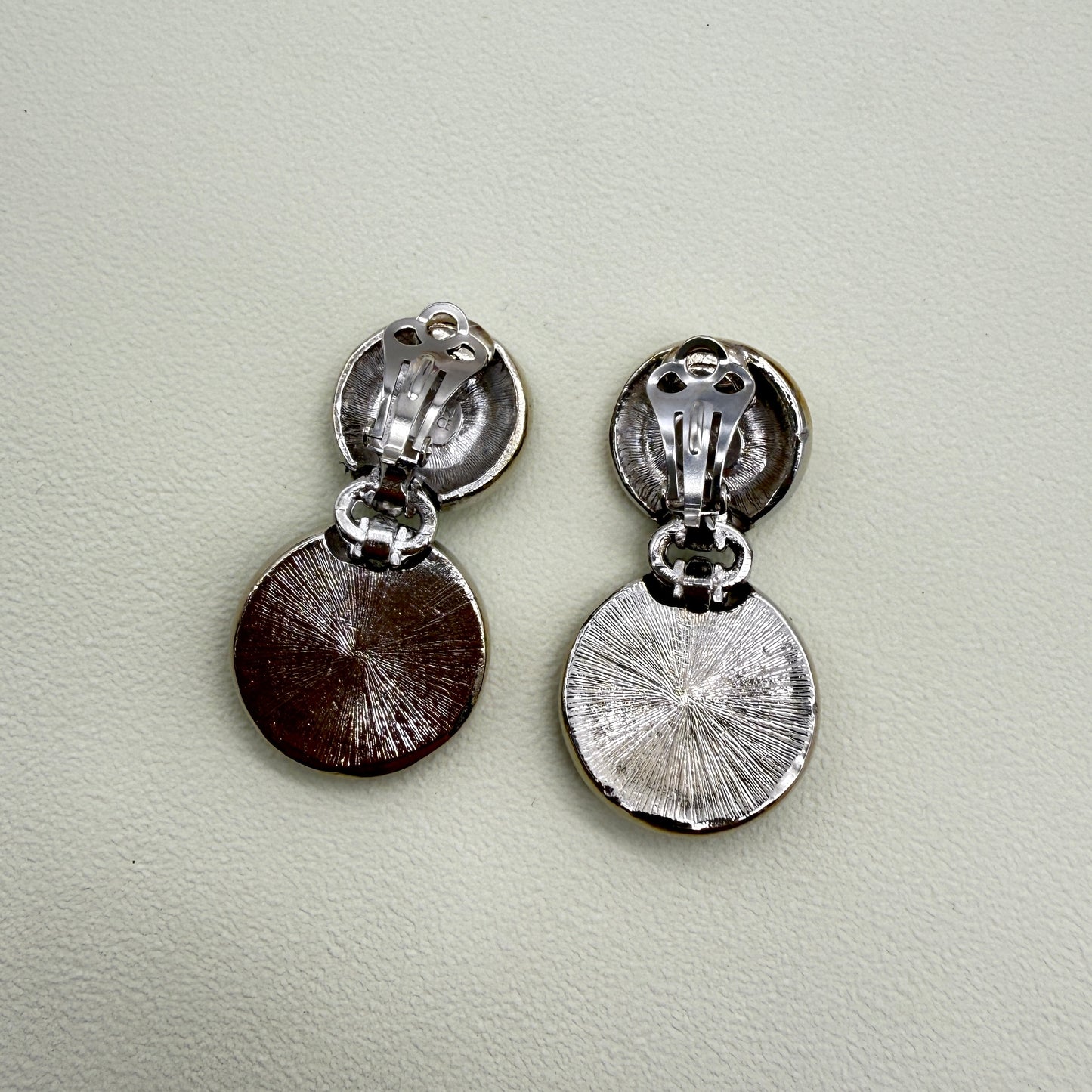 Gianni Versace Vintage Medusa in Double Round Shape with Rhinestone Silver Clip-on Earrings