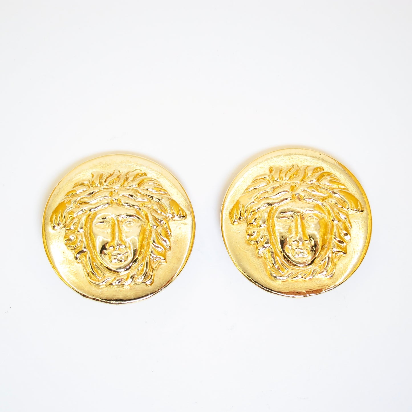 Gianni Versace Vintage Medusa Logo Golden Clip-on Earrings