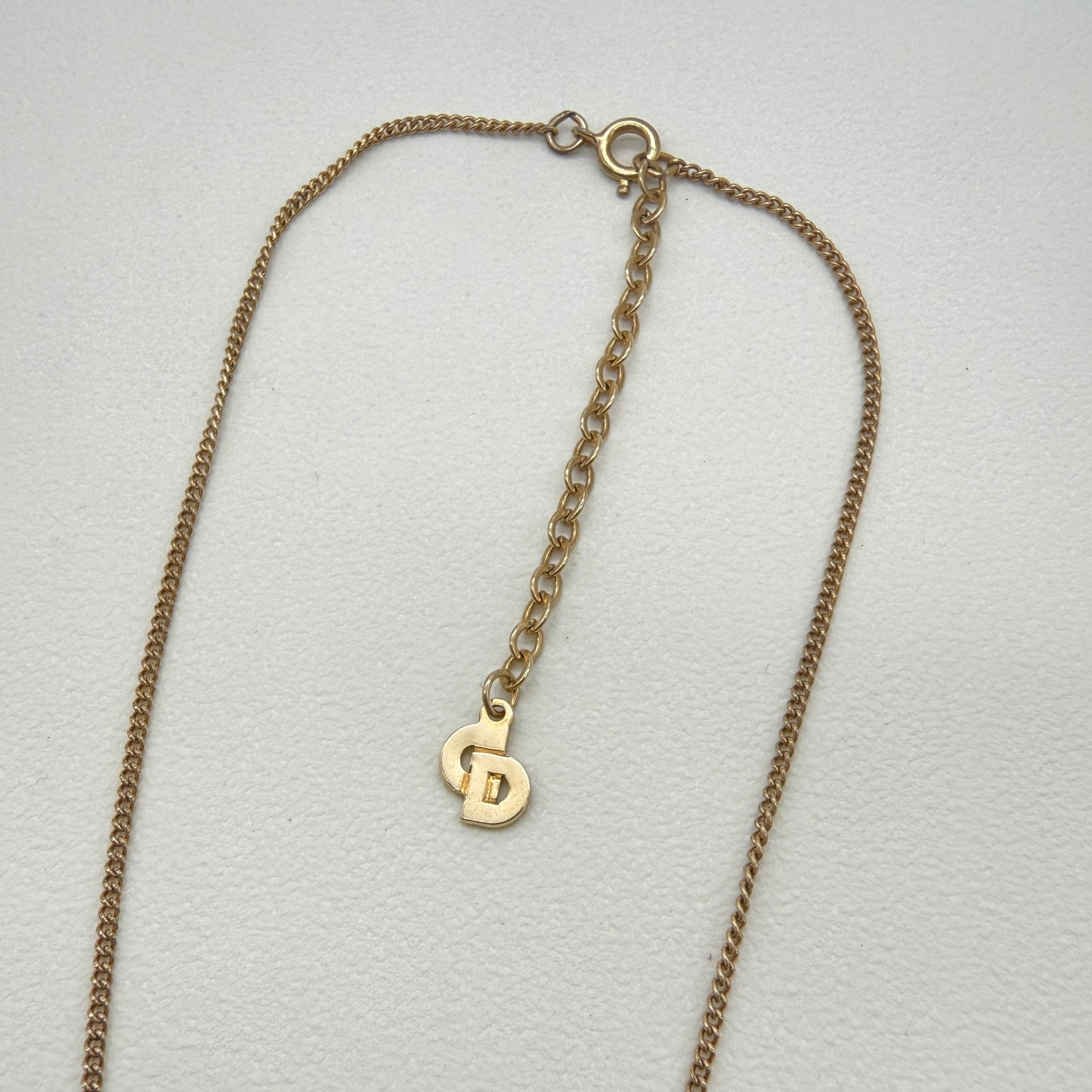 Christian Dior Vintage CD Logo in Circle with Rhinestone Golden Necklace