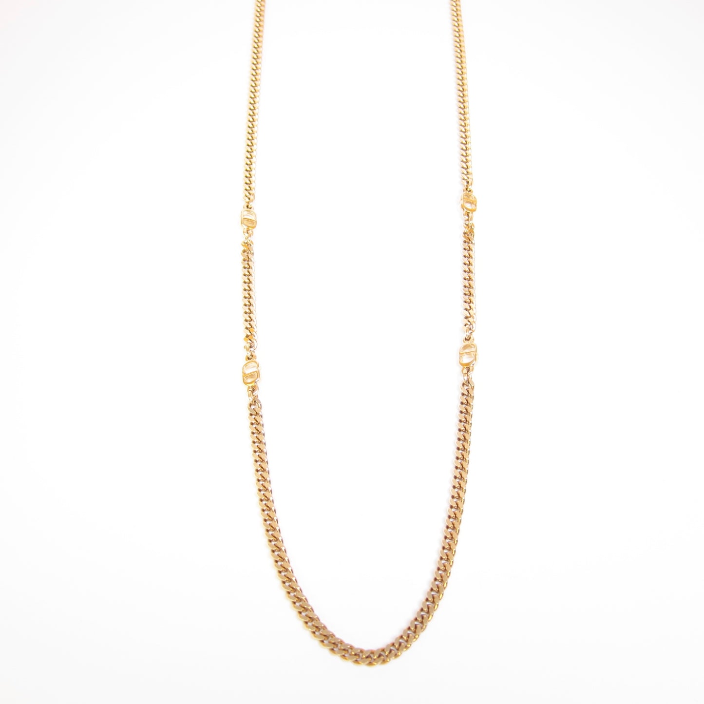 Christian Dior Vintage CD Logo Golden Long Necklace