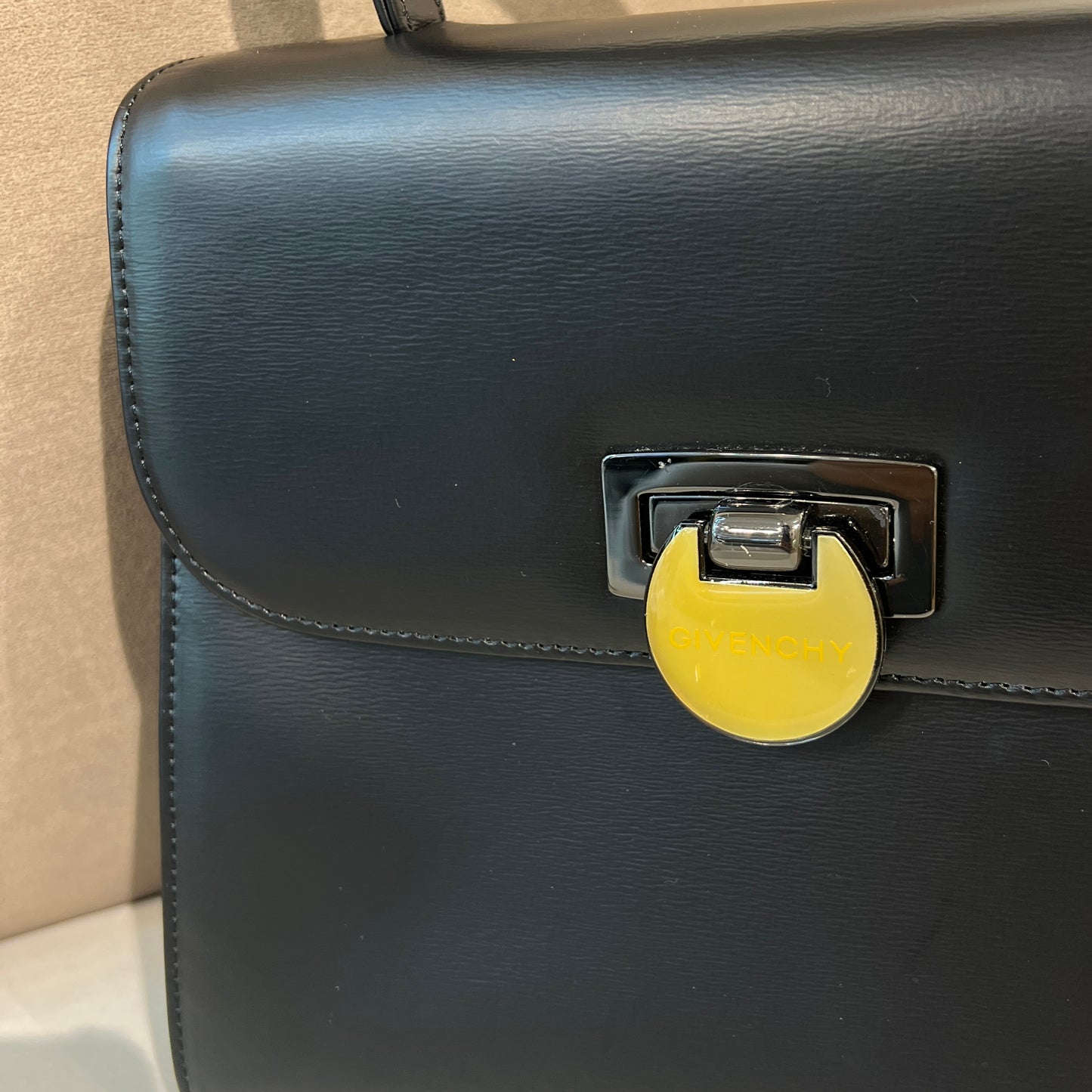 Givenchy Vintage Two Tone Flap Buckle With Black Leather Top Handle Handbag