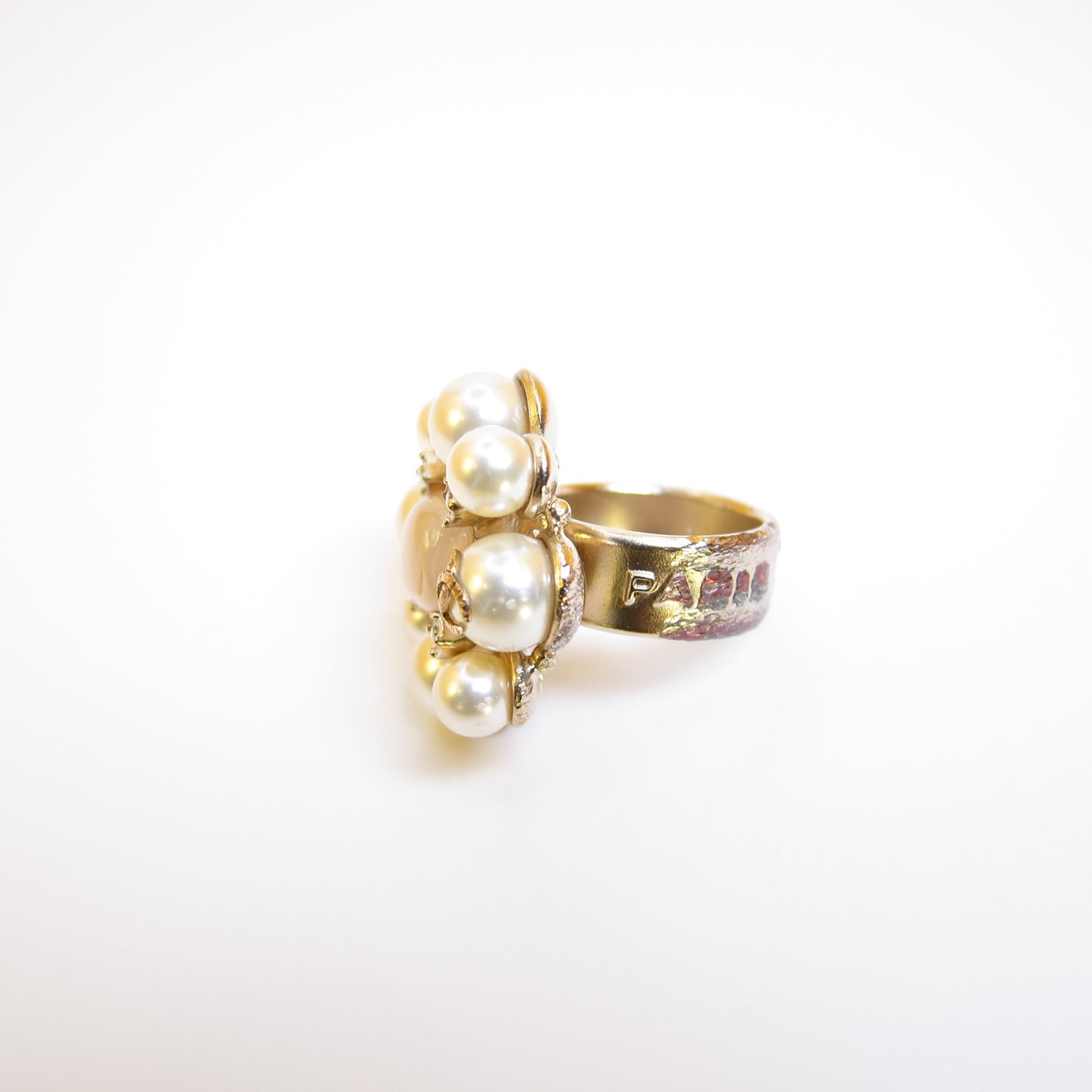 Chanel Vintage CC Logo Pearl and Stone Golden Ring #12