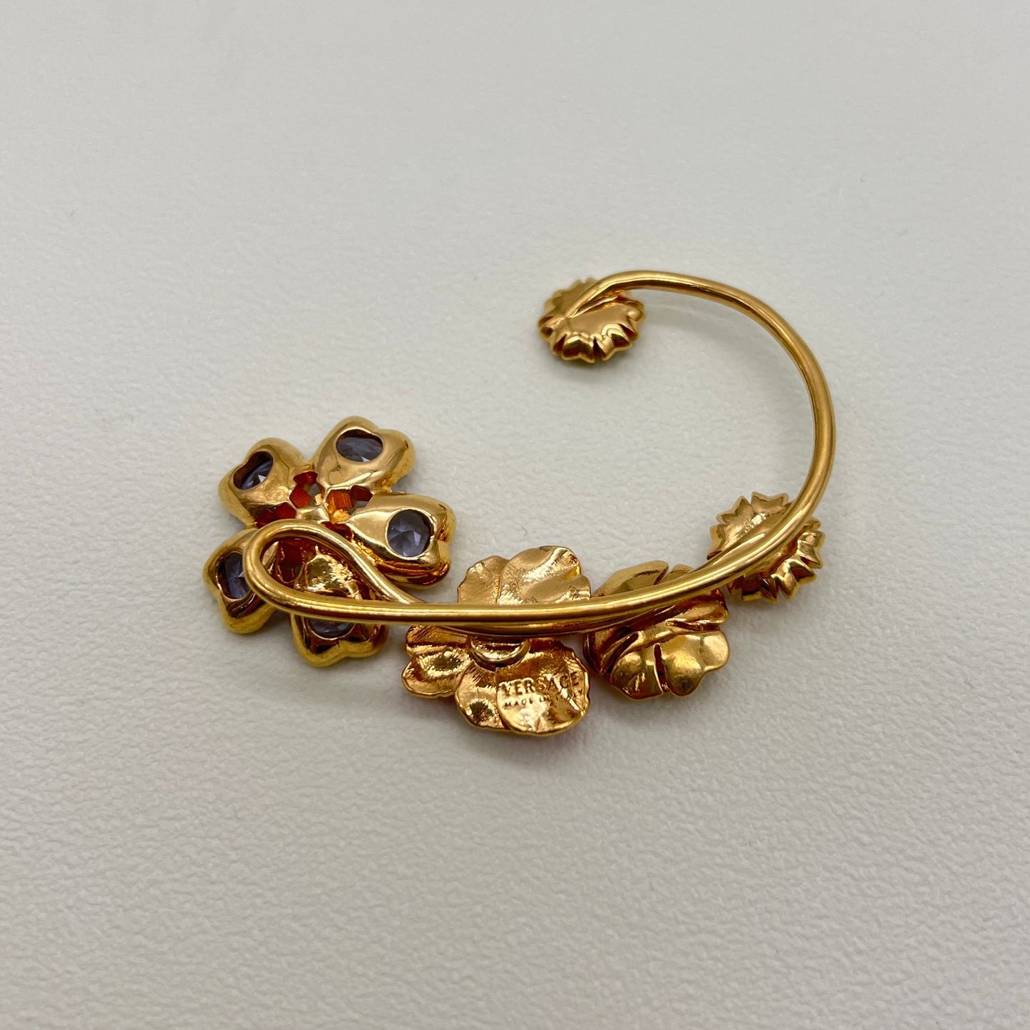Versace Vintage Medusa Flower Motif With Multi Color Stone Golden Ear Cuff