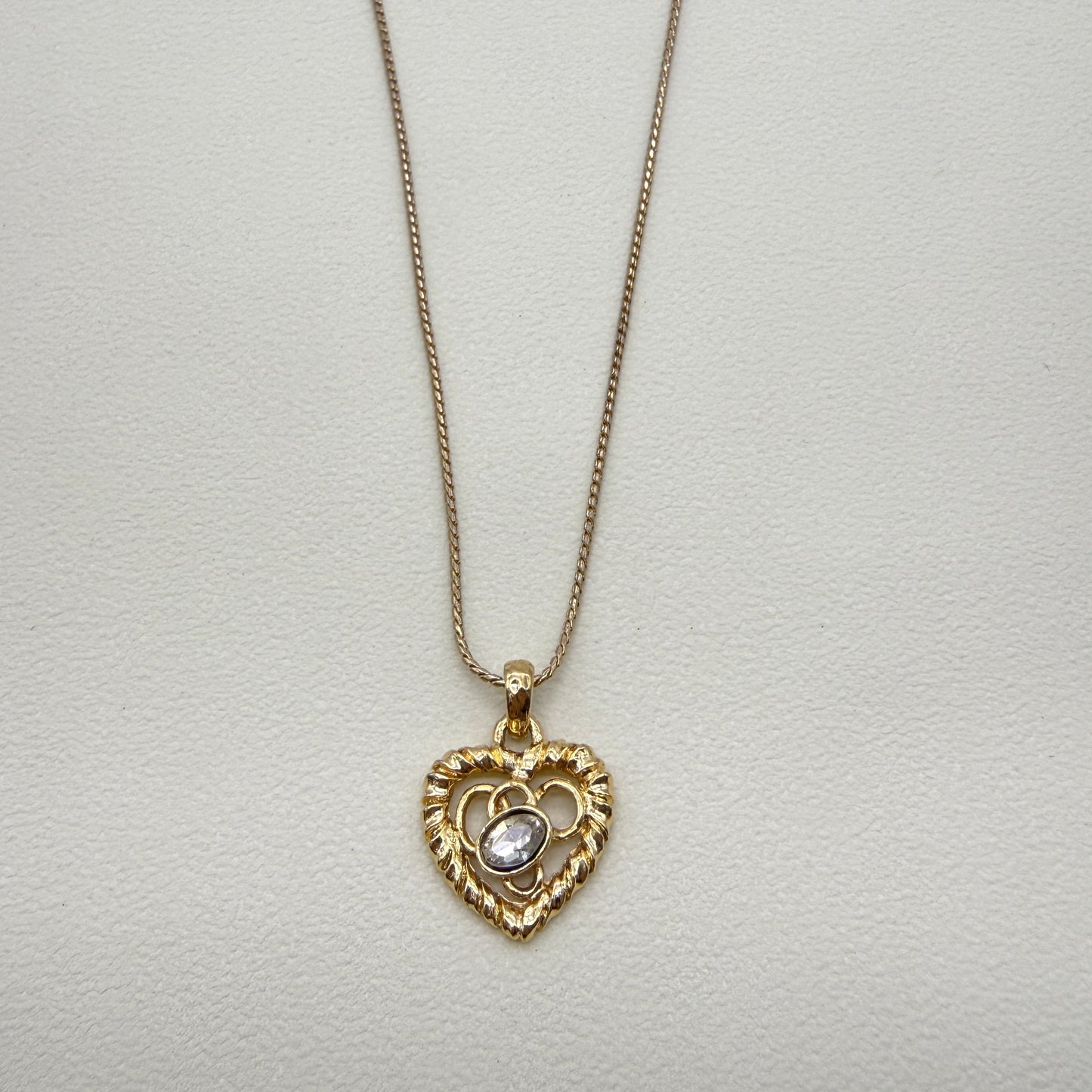 Yves Saint Laurent Vintage Heart Motif with Rhinestone Golden Necklace
