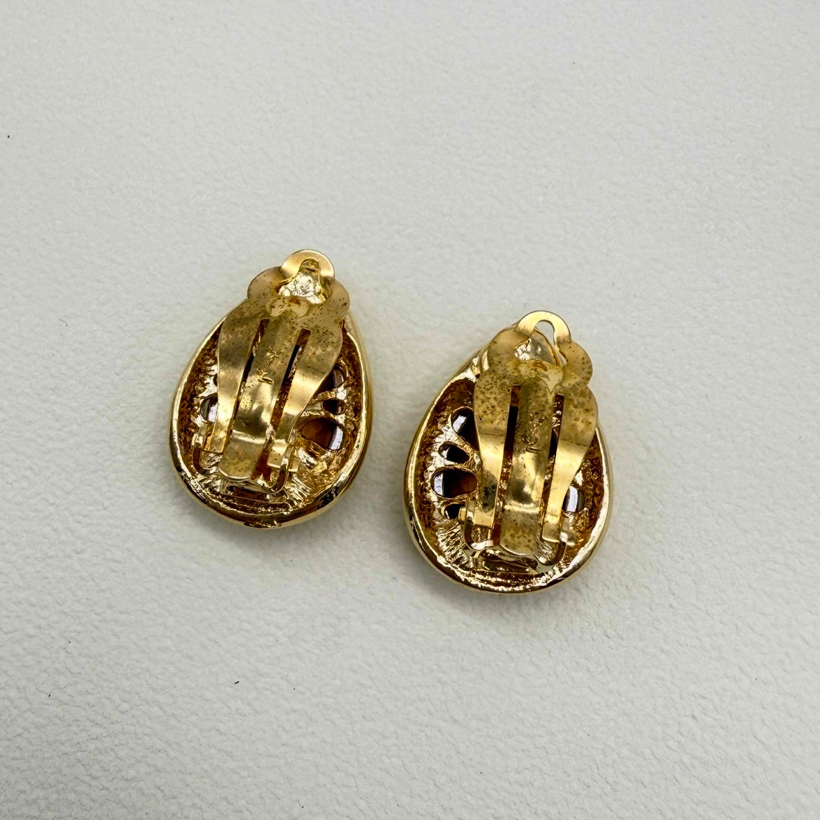 Yves Saint Laurent Vintage Drop Shape Blue Color Stone Golden Clip-on Earrings